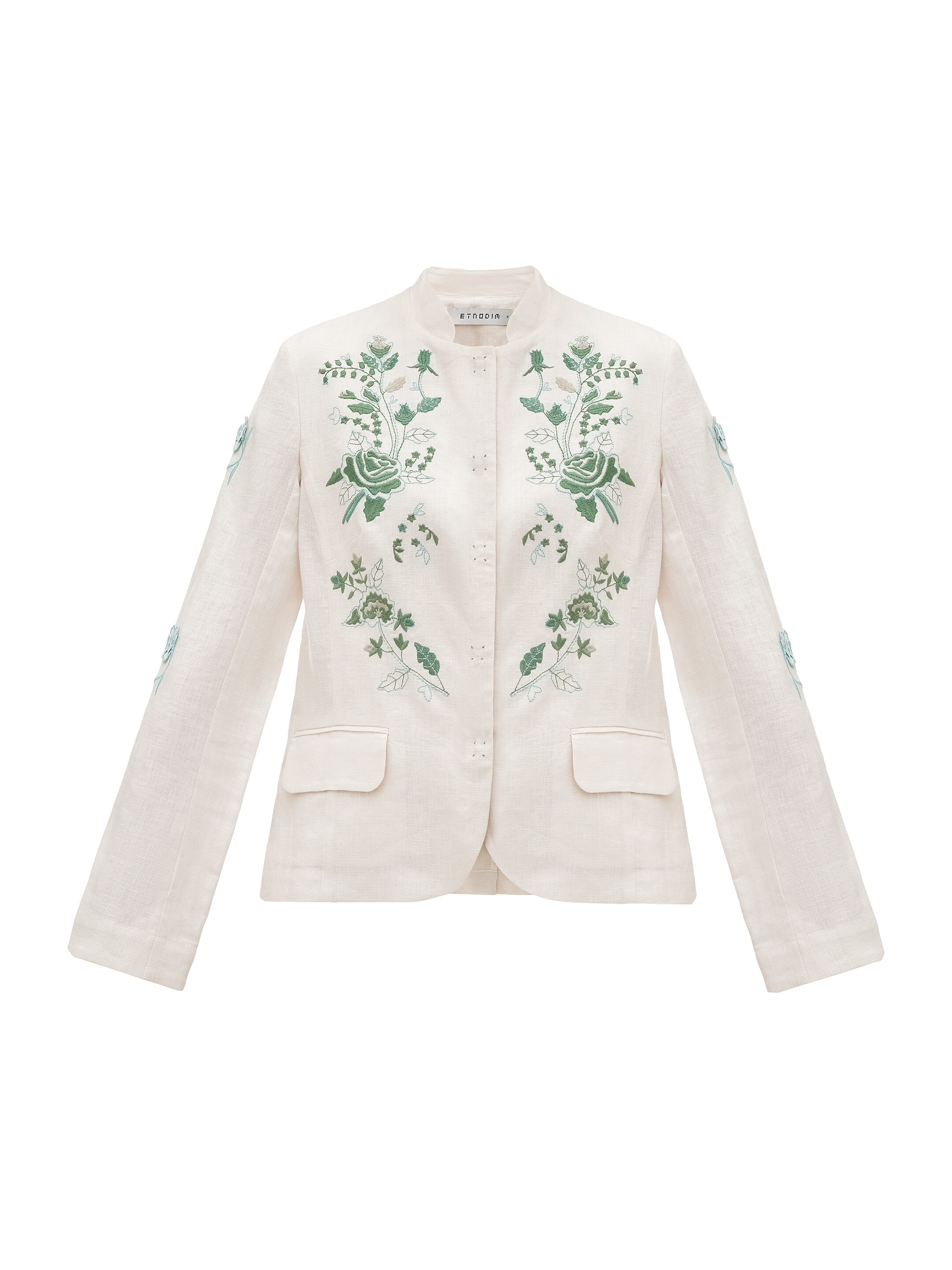 Linen embroidered jacket of milk color «Adoxa» fitting