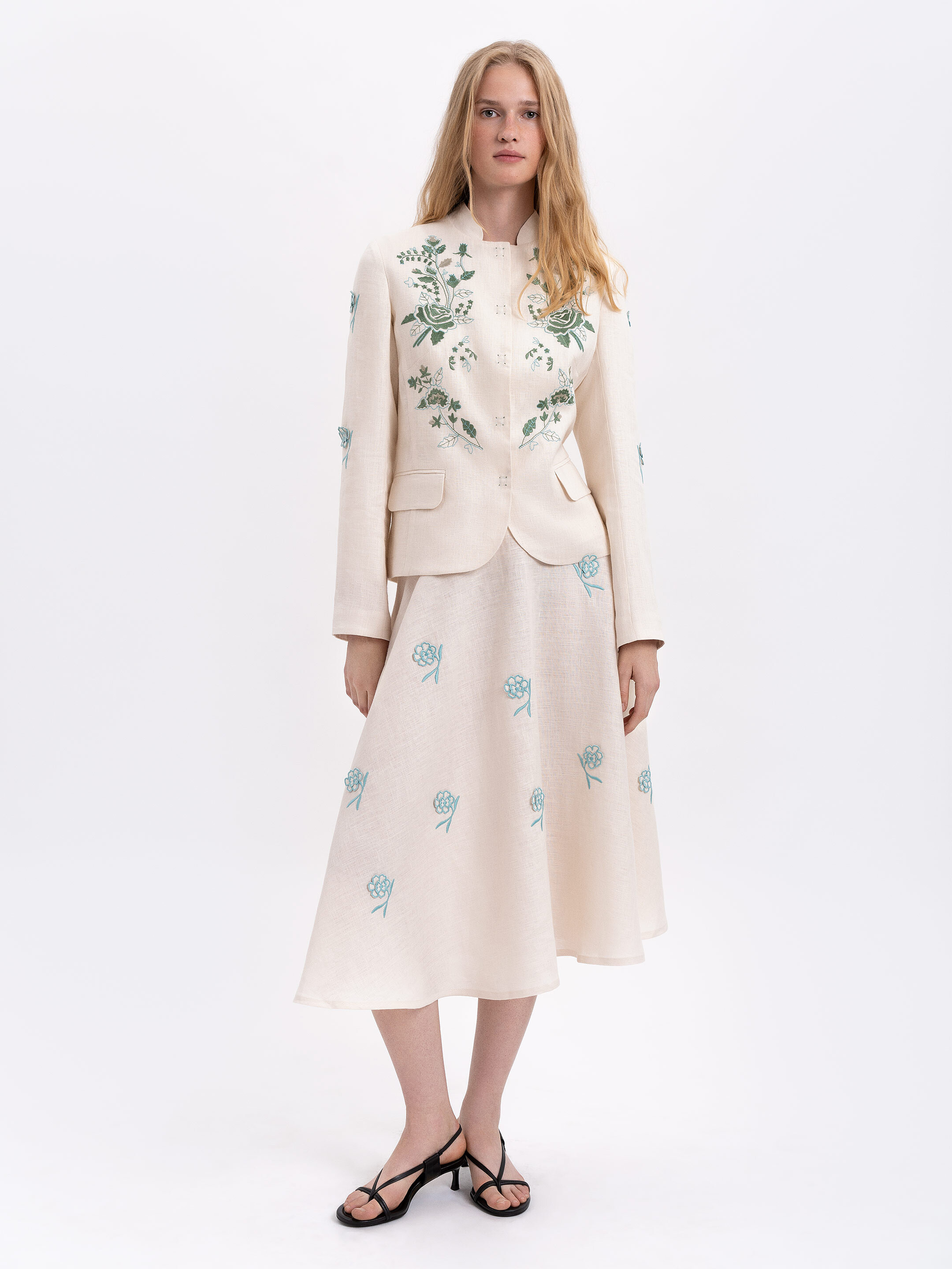 Linen embroidered jacket of milk color «Adoxa» Buy