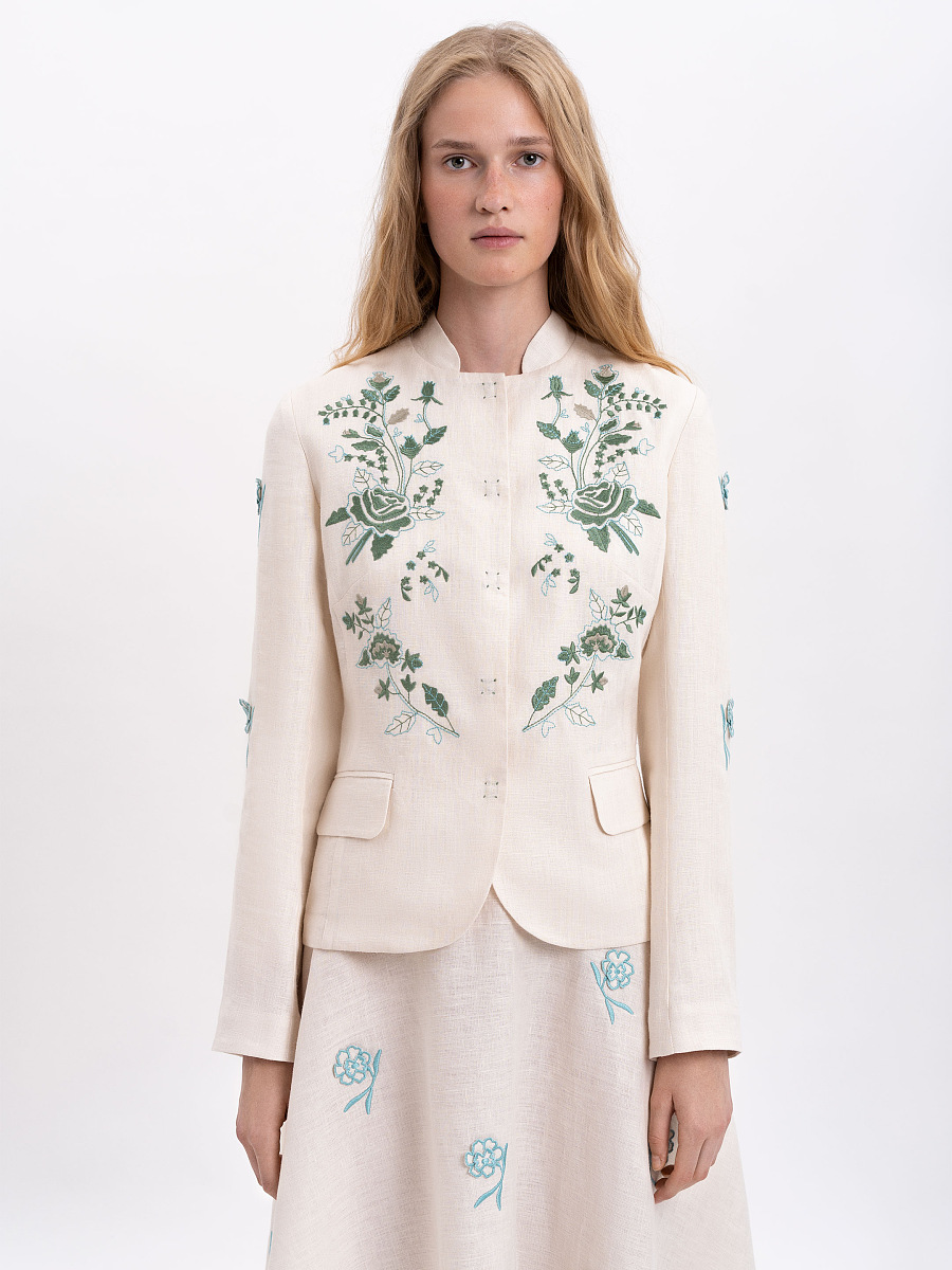 Linen embroidered jacket of milk color «Adoxa» [0]