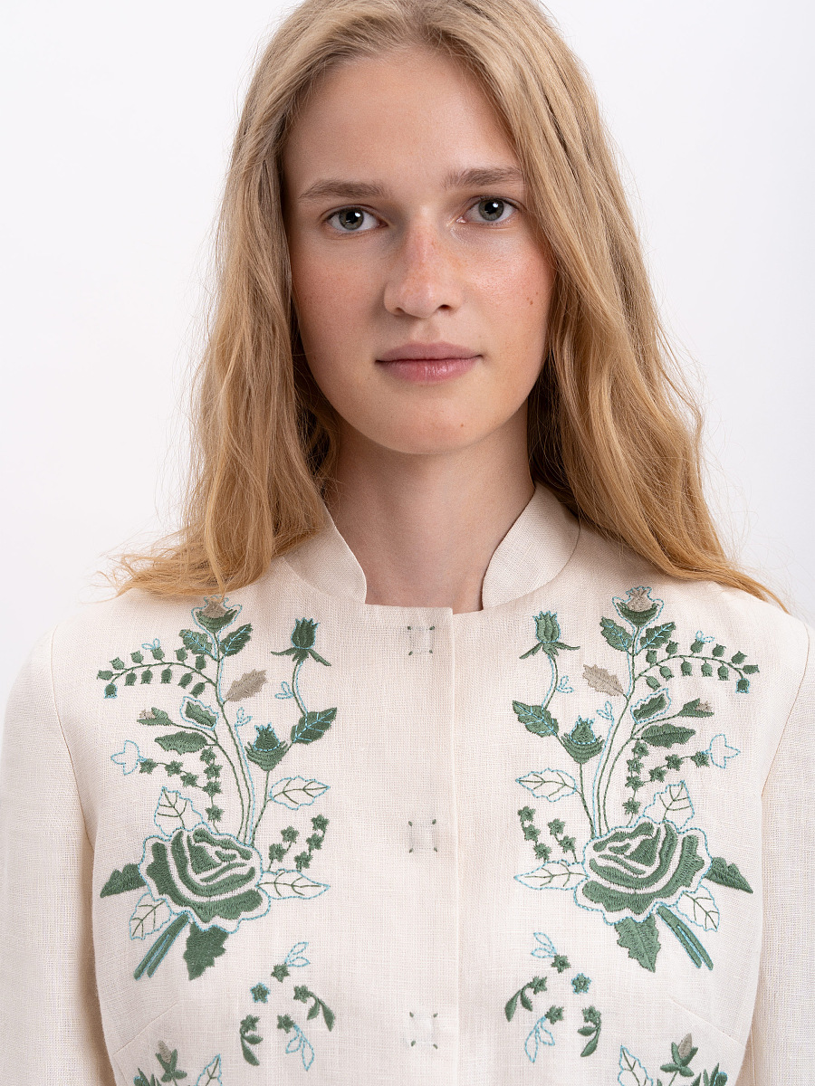 Linen embroidered jacket of milk color «Adoxa» [0]