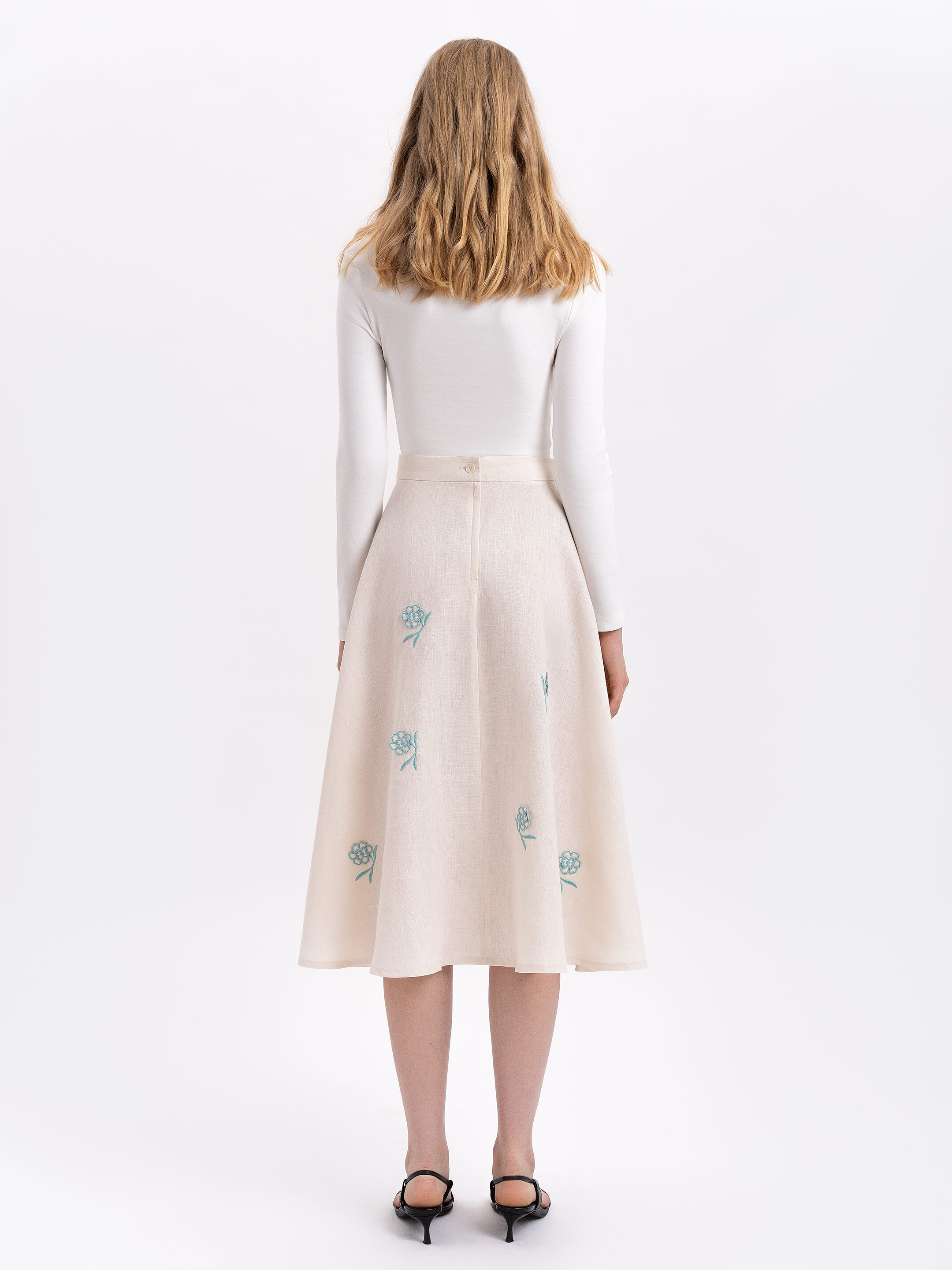 Milk colored linen embroidered skirt «Adoxa» in Ukraine