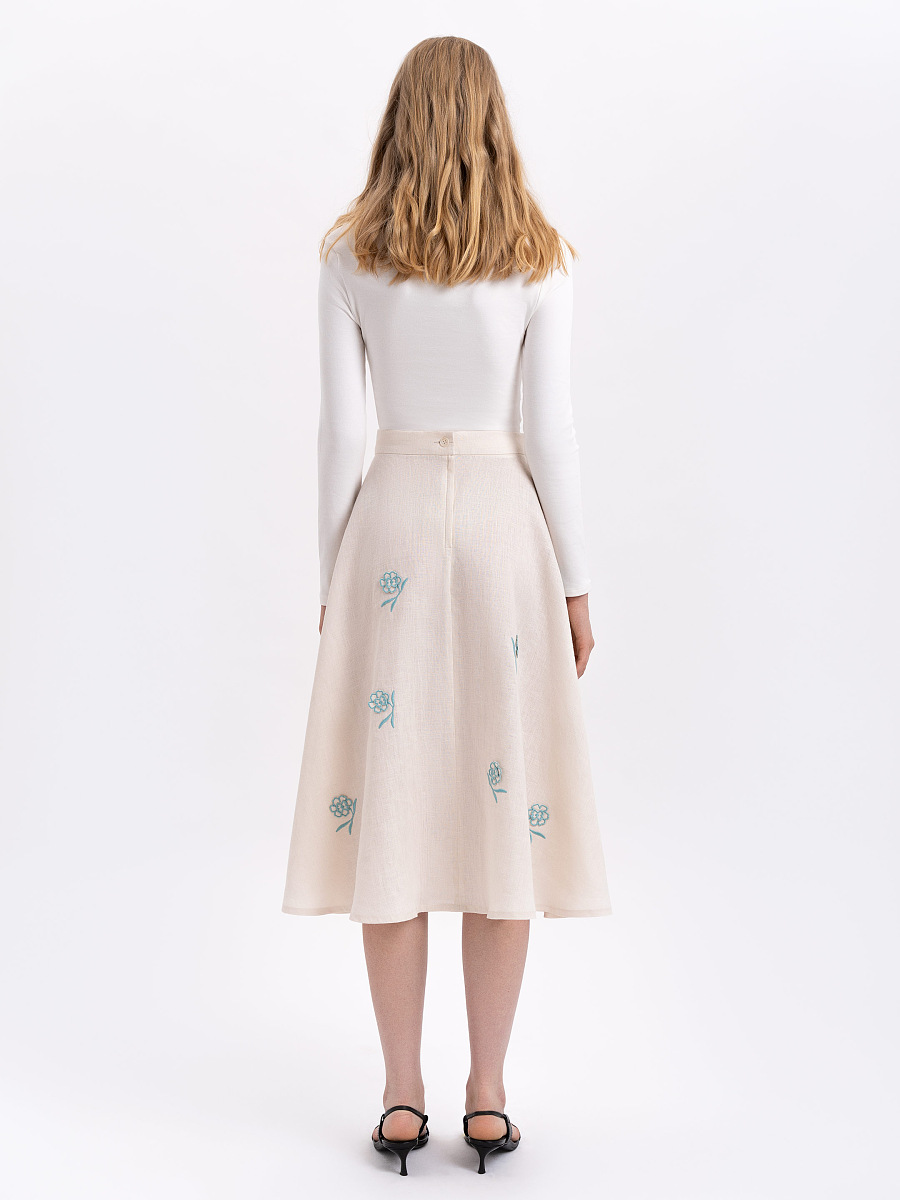 Milk colored linen embroidered skirt «Adoxa» [0]