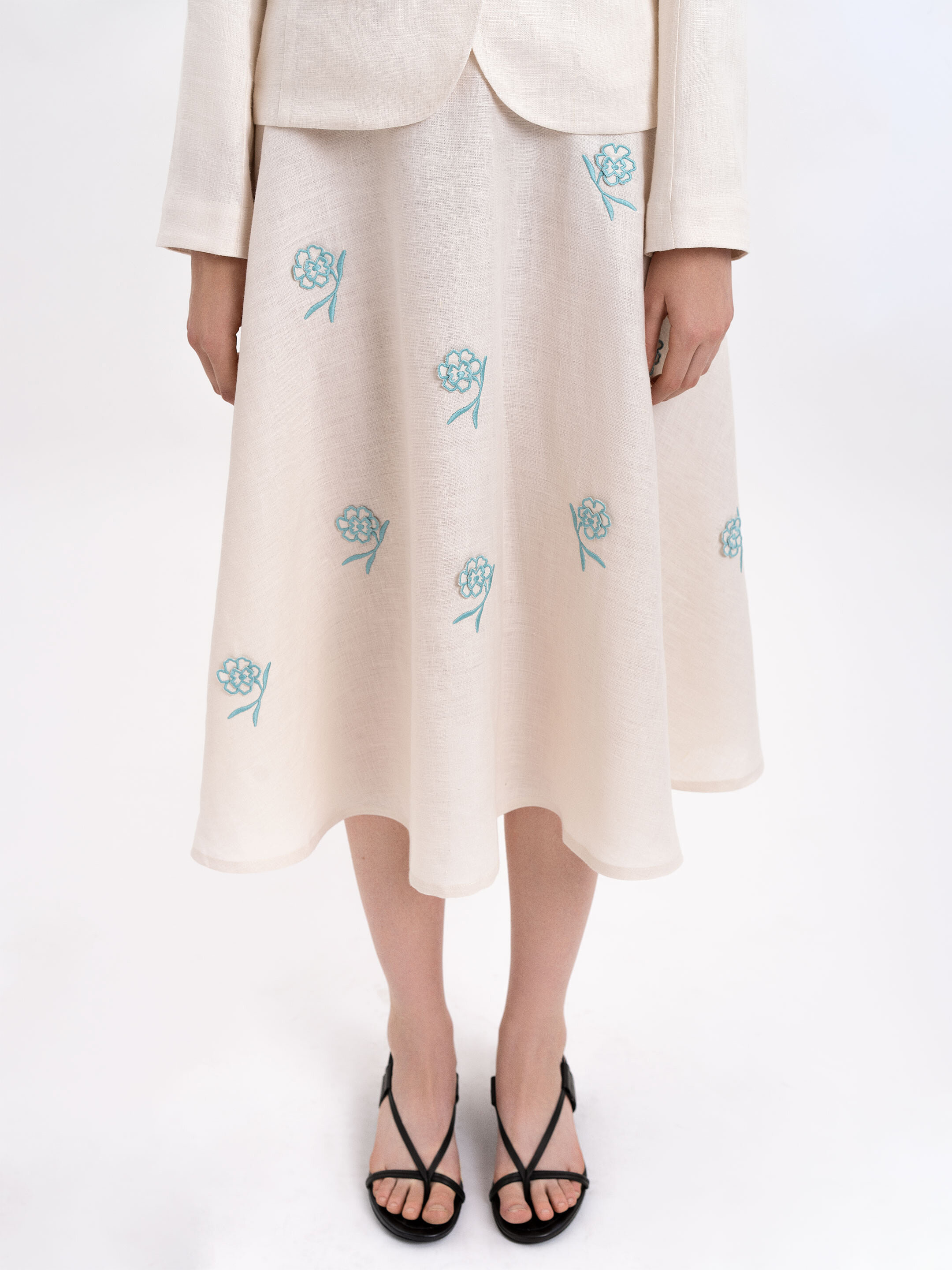 Milk colored linen embroidered skirt «Adoxa» cheap