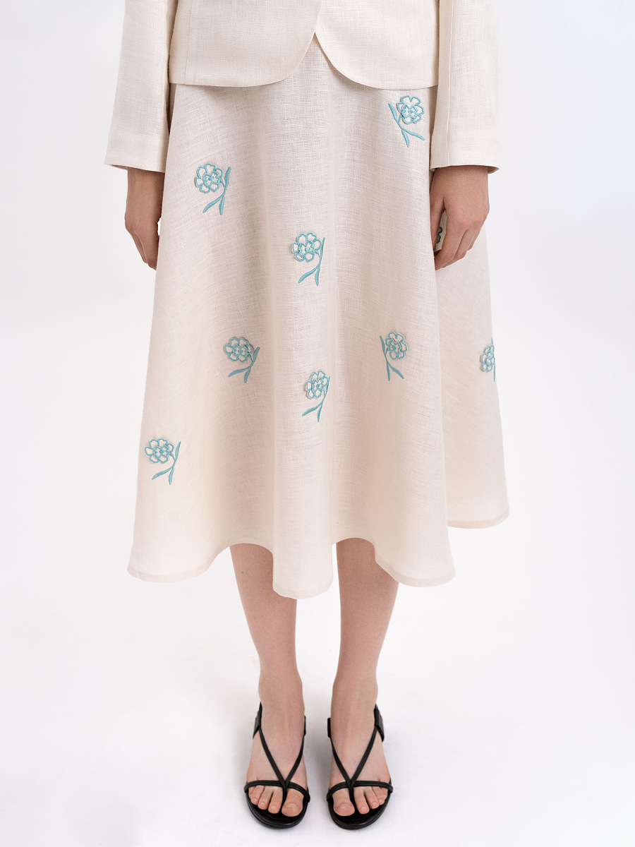 Milk colored linen embroidered skirt «Adoxa» [0]