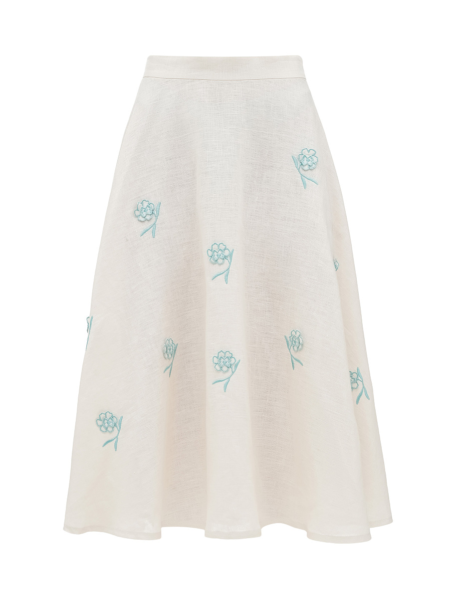 Milk colored linen embroidered skirt «Adoxa» [0]