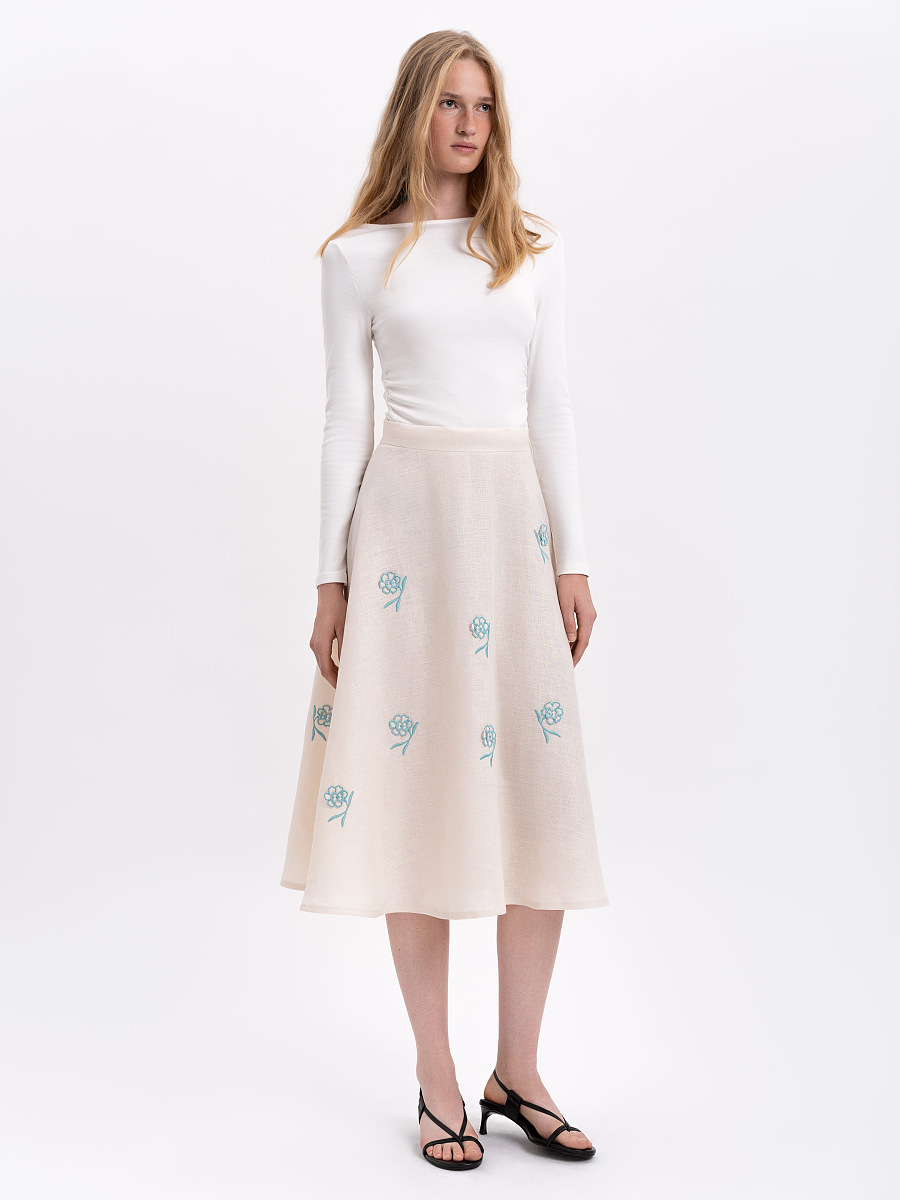 Milk colored linen embroidered skirt «Adoxa» [0]