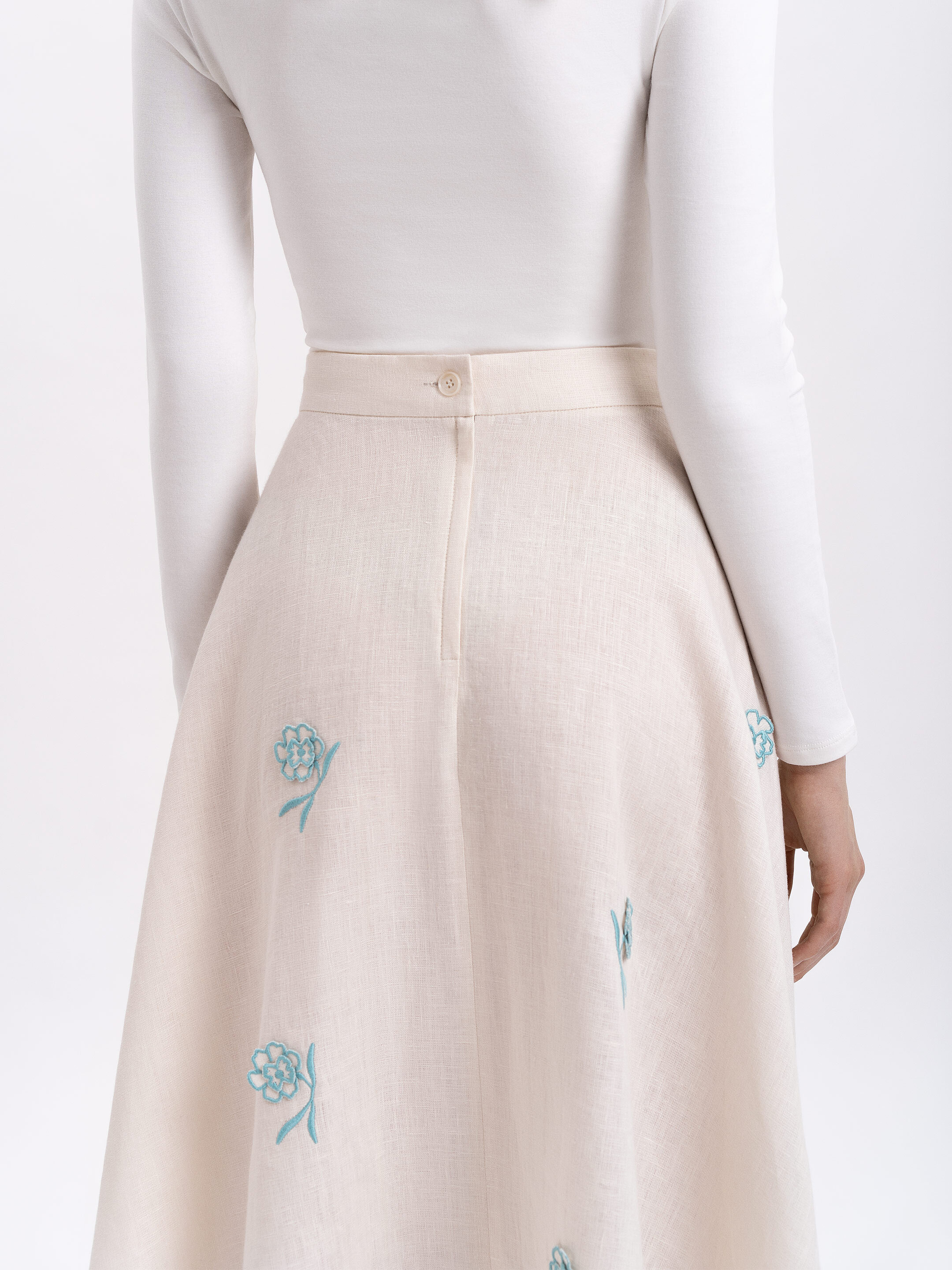 Milk colored linen embroidered skirt «Adoxa» ціна
