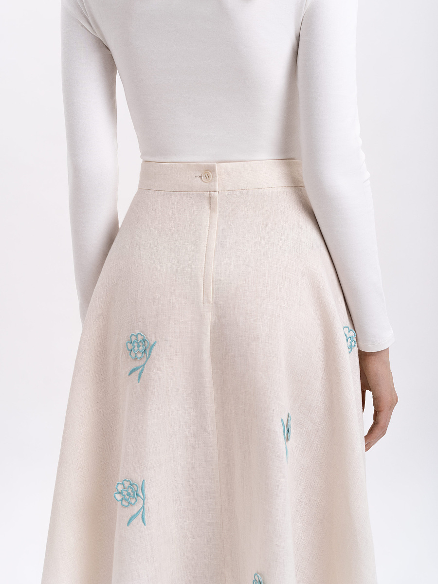 Milk colored linen embroidered skirt «Adoxa» [0]