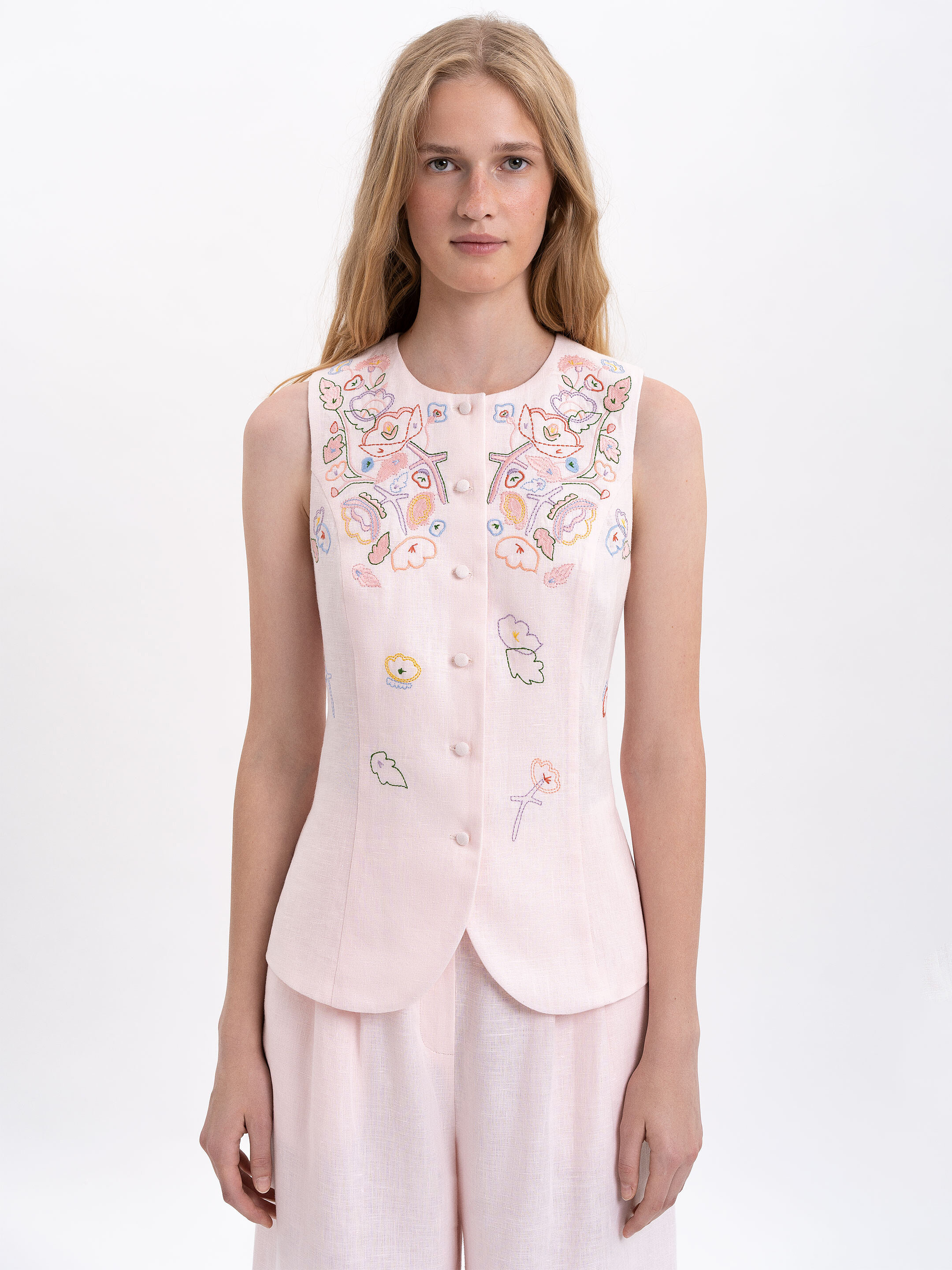 Light pink linen embroidered vest "Agrus" Buy