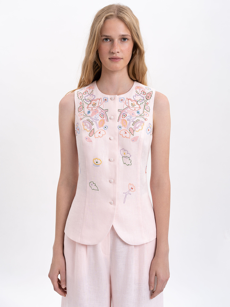 Light pink linen embroidered vest "Agrus" [0]