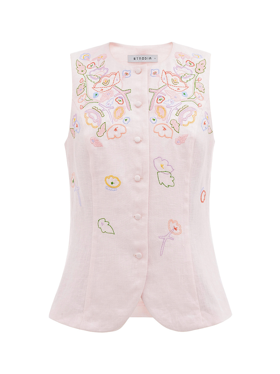 Light pink linen embroidered vest "Agrus" [0]