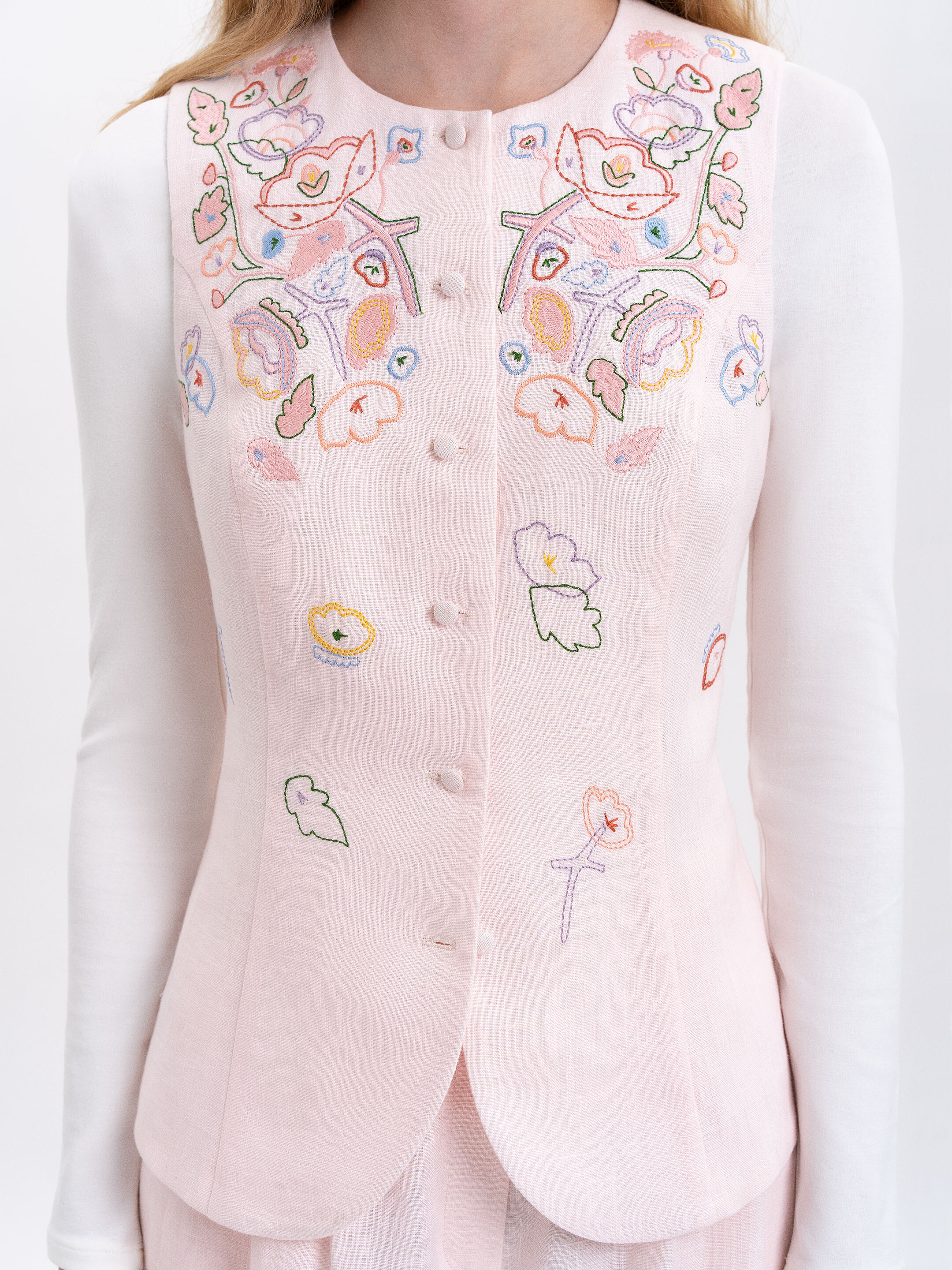 Light pink linen embroidered vest "Agrus" cheap