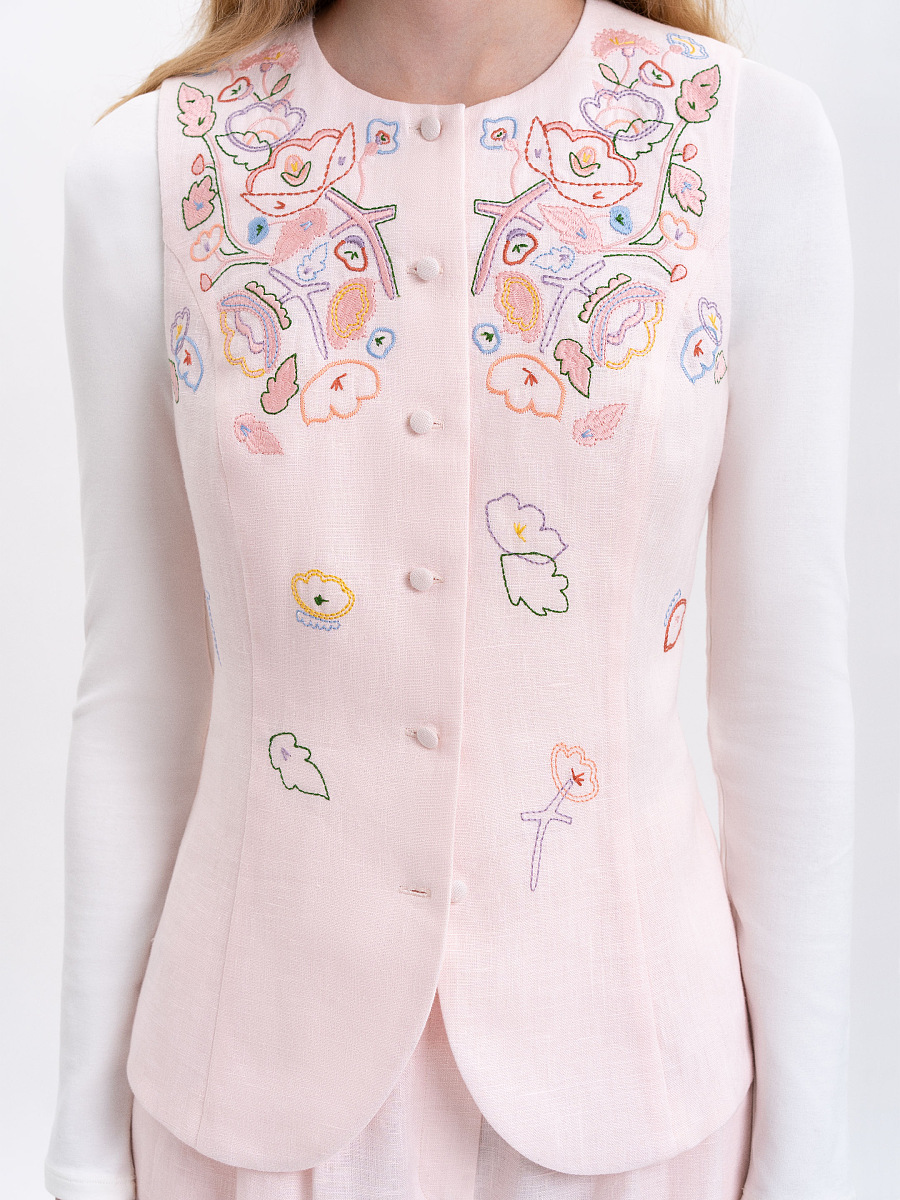 Light pink linen embroidered vest "Agrus" [0]