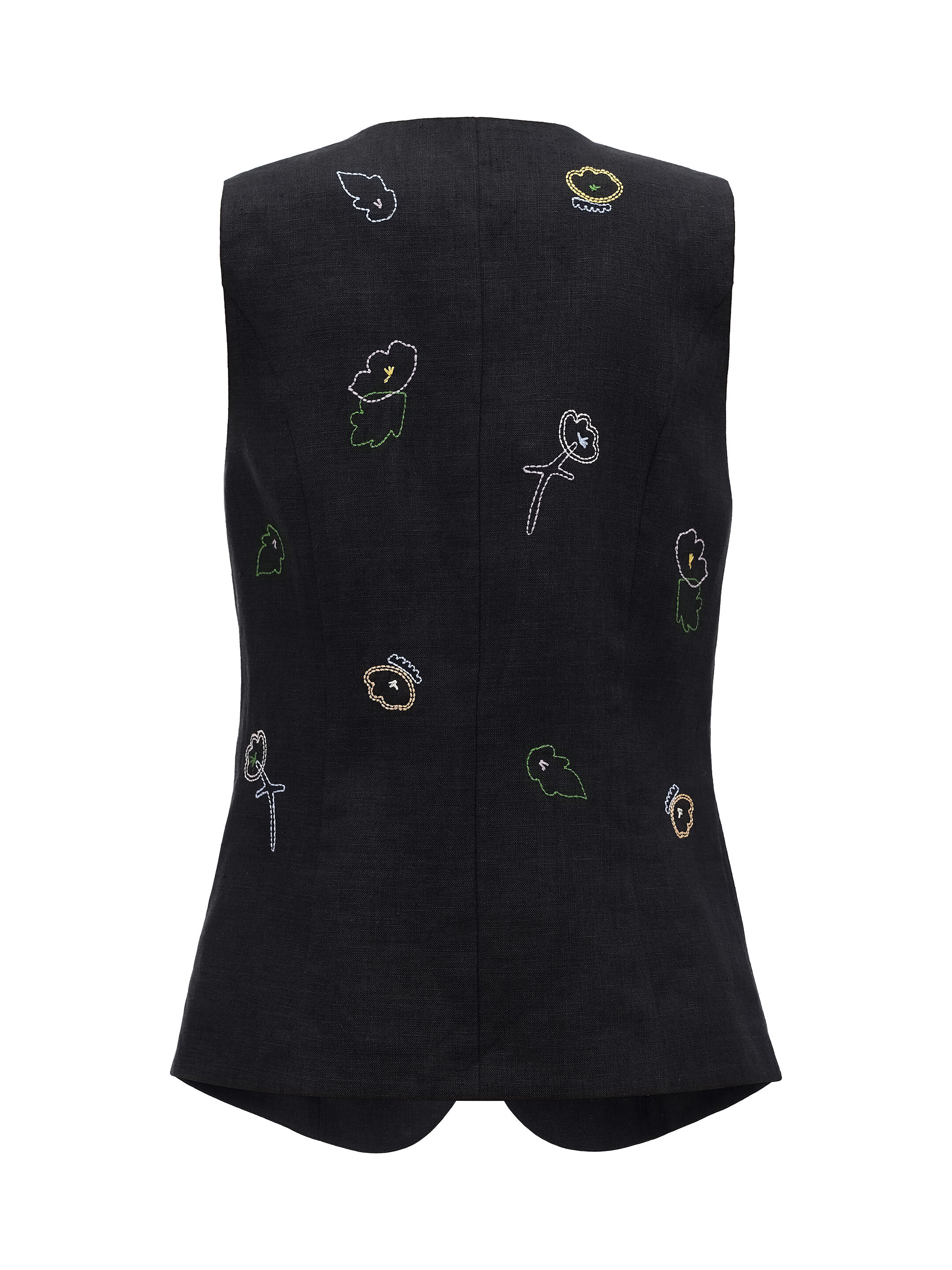 Black linen embroidered vest "Agrus" fitting