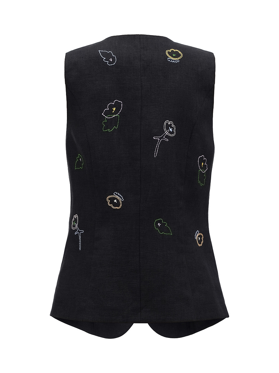 Black linen embroidered vest "Agrus" [0]
