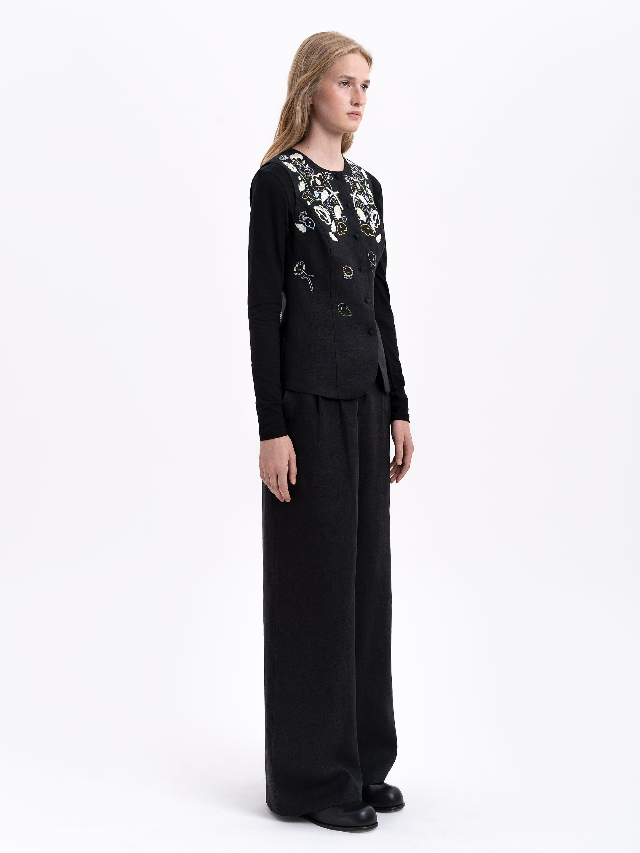 Black linen embroidered vest "Agrus" ціна