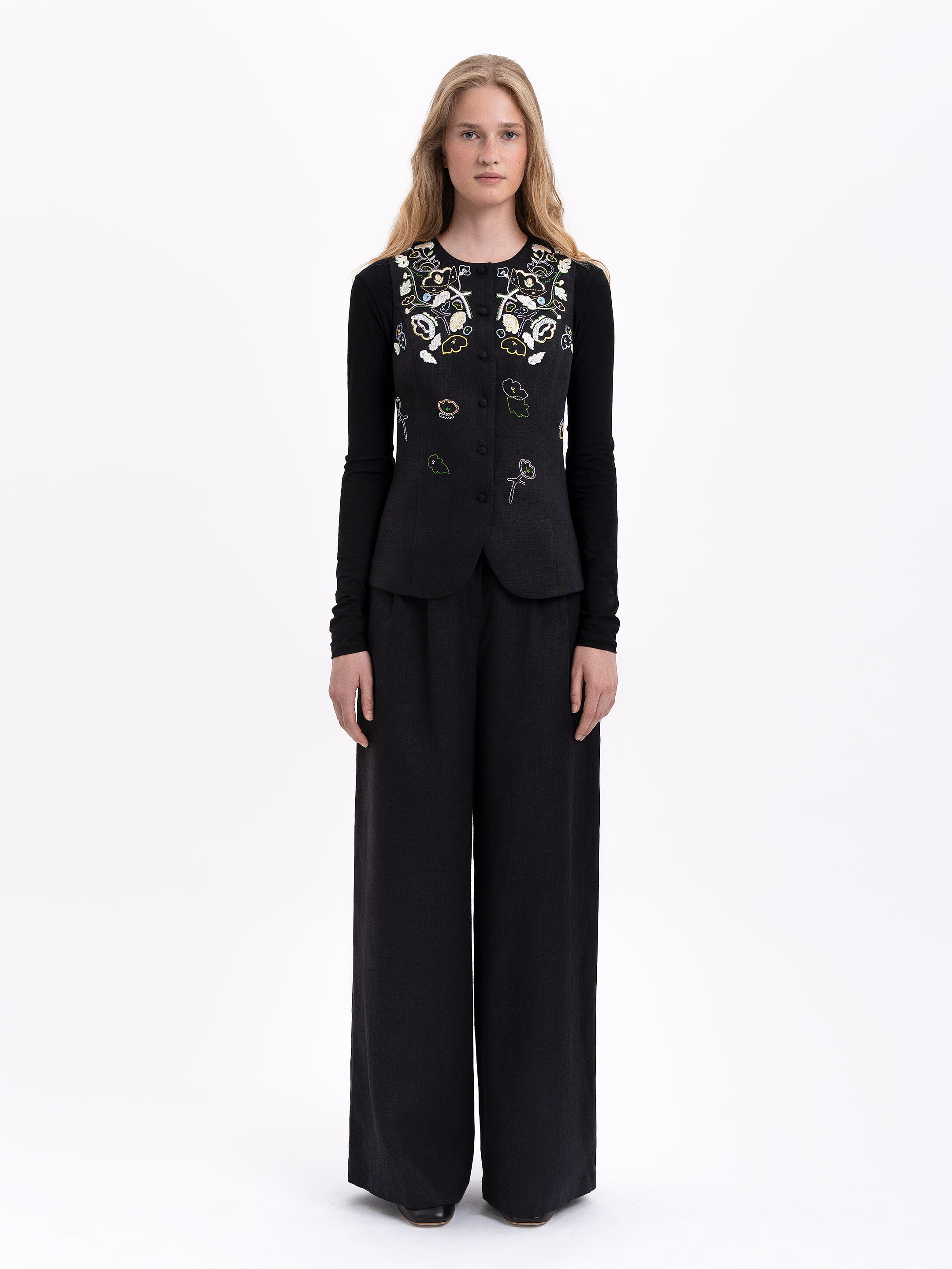 Black linen embroidered vest "Agrus" cheap