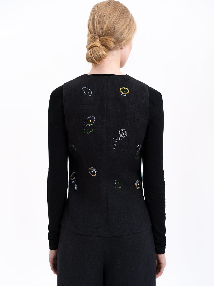 Black linen embroidered vest "Agrus" [0]