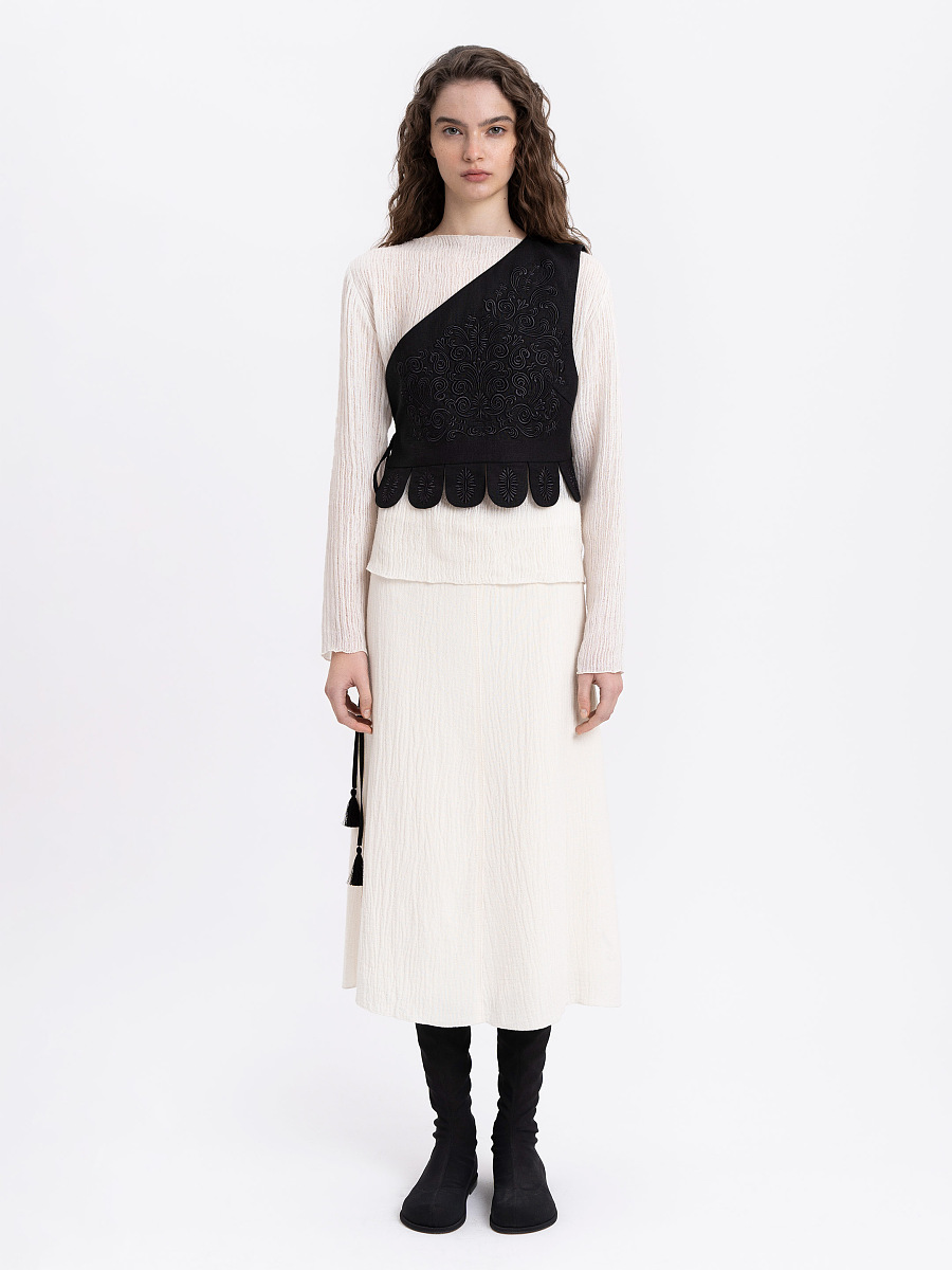 Asymmetric vest with black embroidery in tone "Shining" [0]
