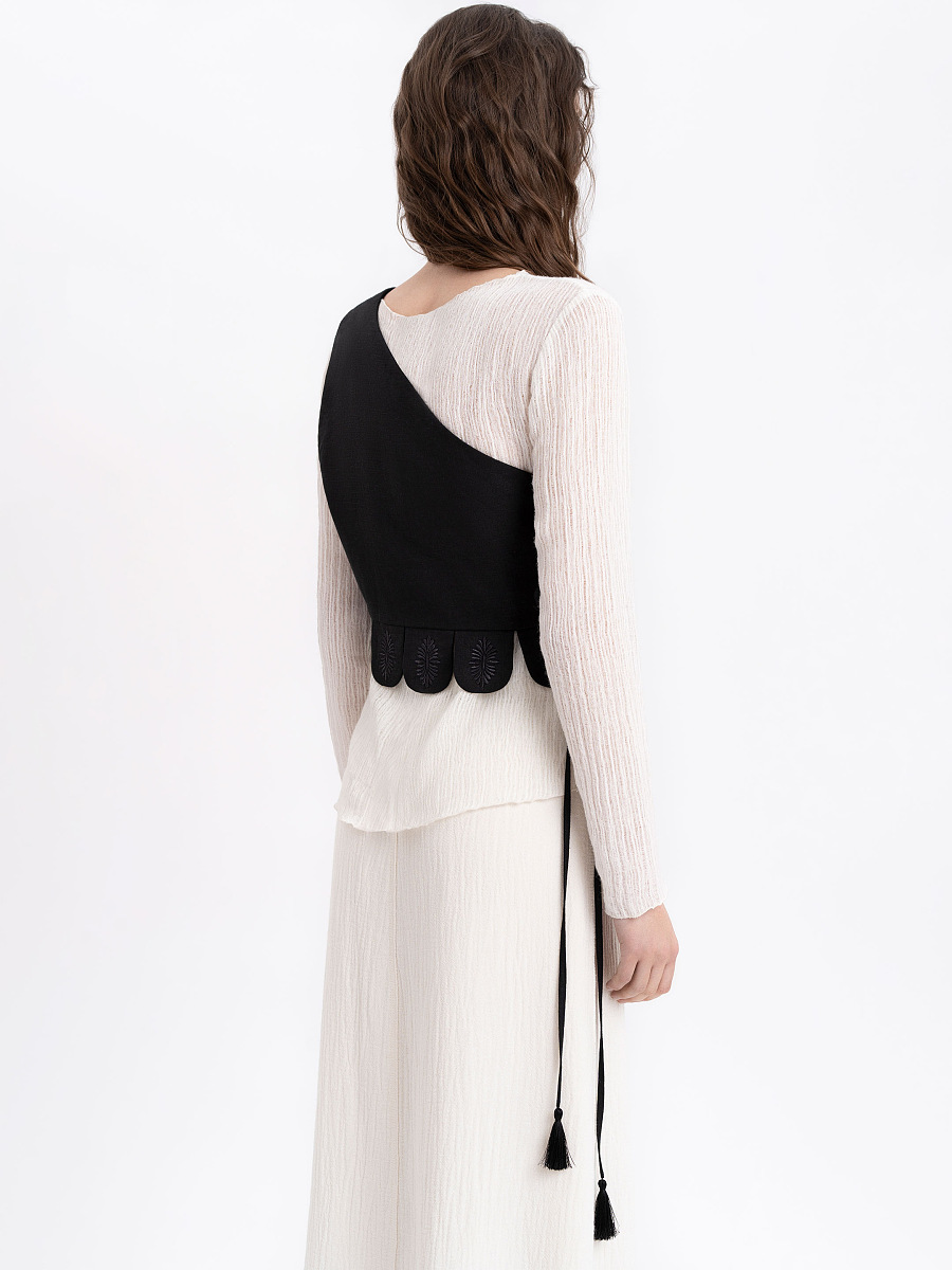 Asymmetric vest with black embroidery in tone "Shining" [0]