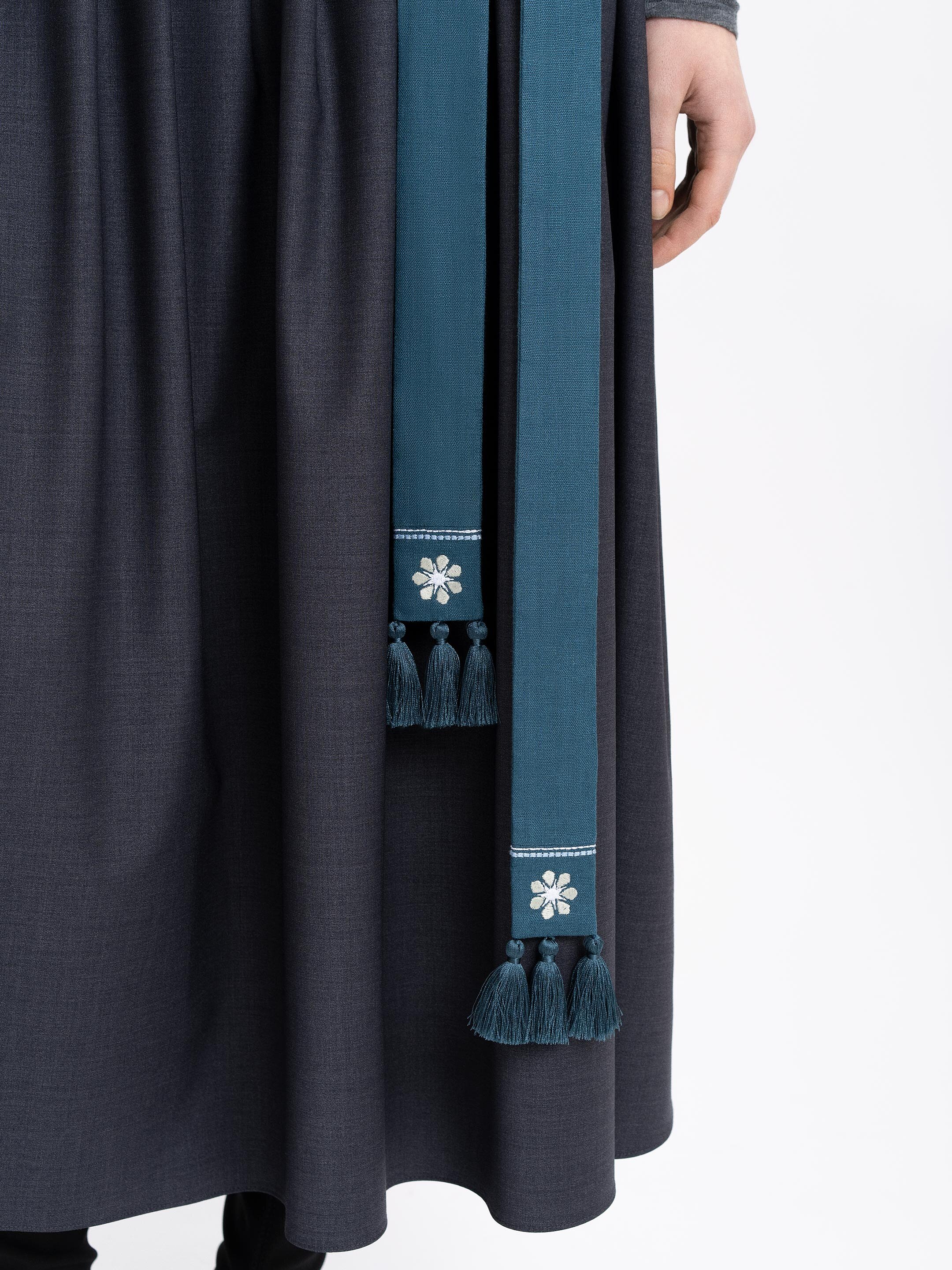 Linen embroidered belt in cyan color "Flora" in Ukraine