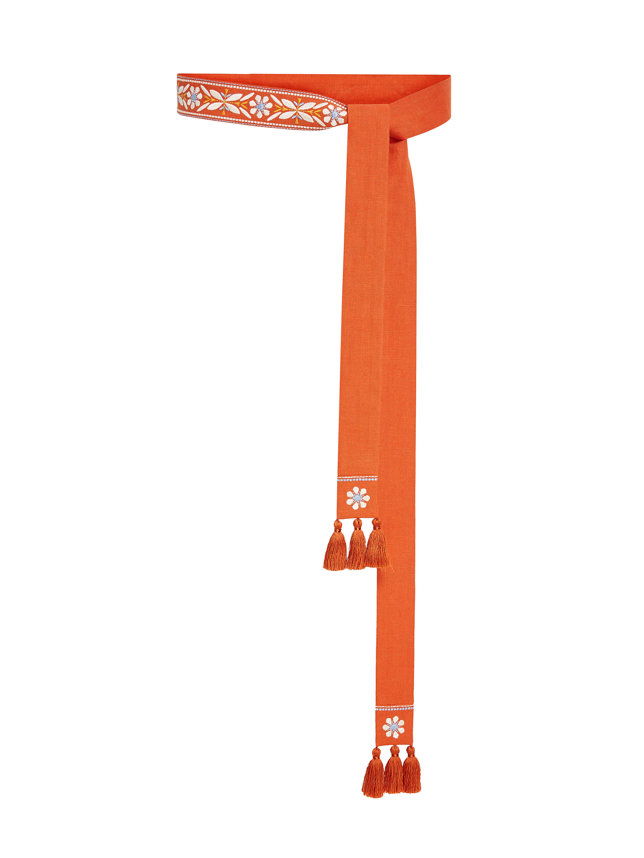 Linen embroidered belt in carrot color "Flora" photo