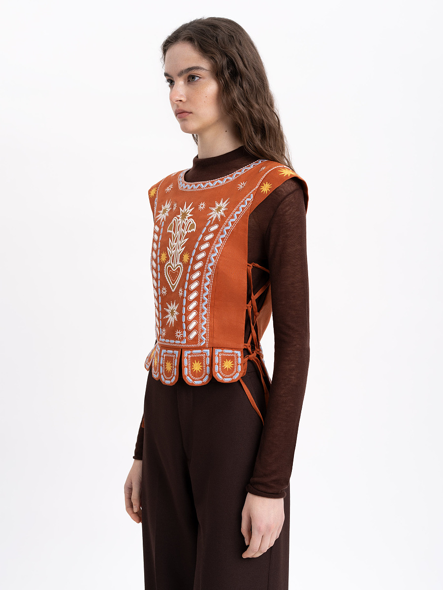 Terracotta linen embroidered vest "Adamant" [0]