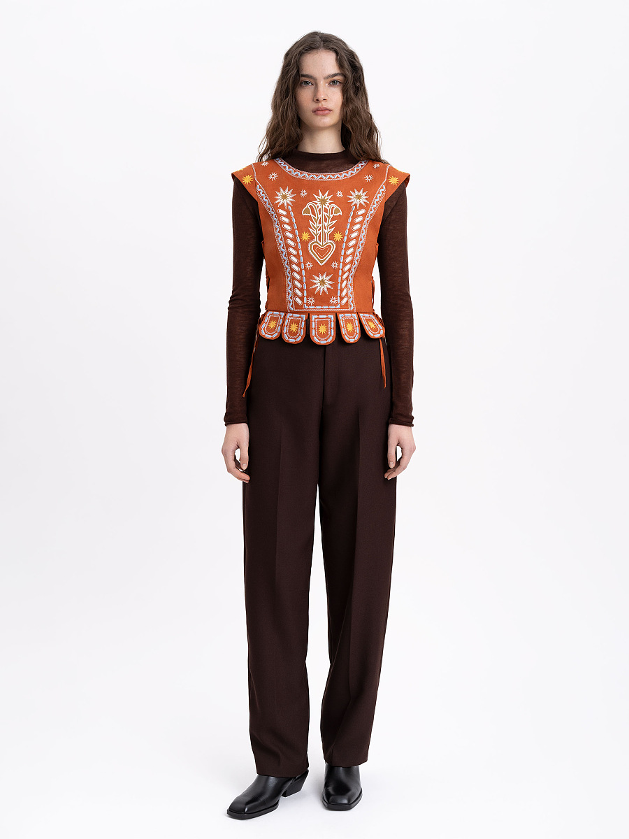 Terracotta linen embroidered vest "Adamant" [0]