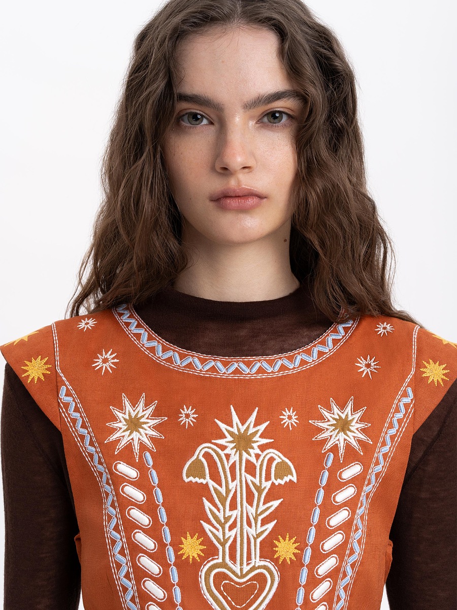 Terracotta linen embroidered vest "Adamant" [0]