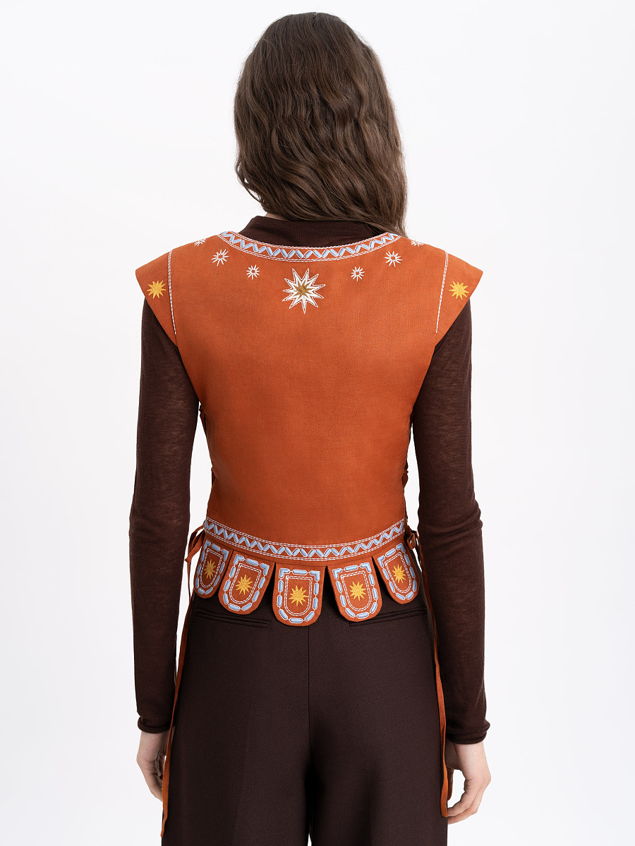 Terracotta linen embroidered vest "Adamant" [0]