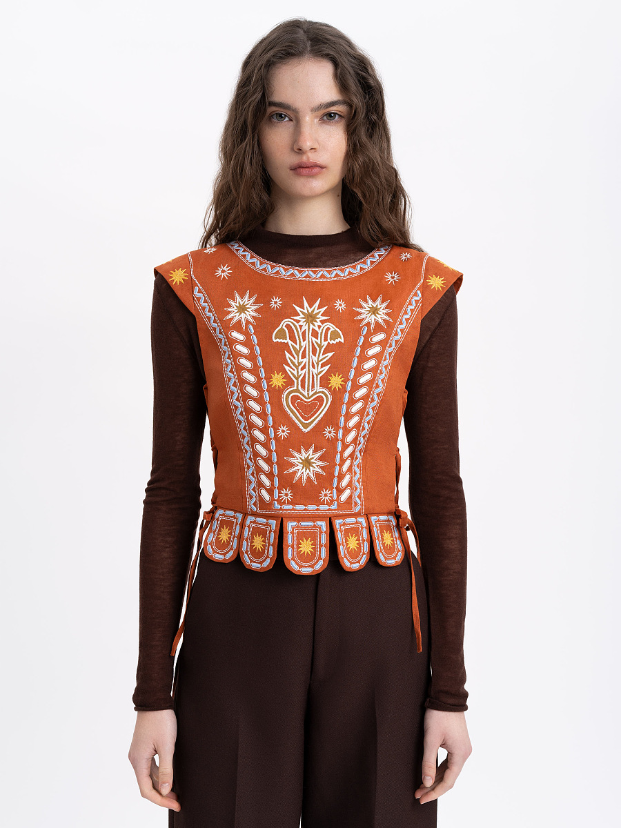 Linen embroidered vest with ties Yaryna vest buy in Kyiv, price
