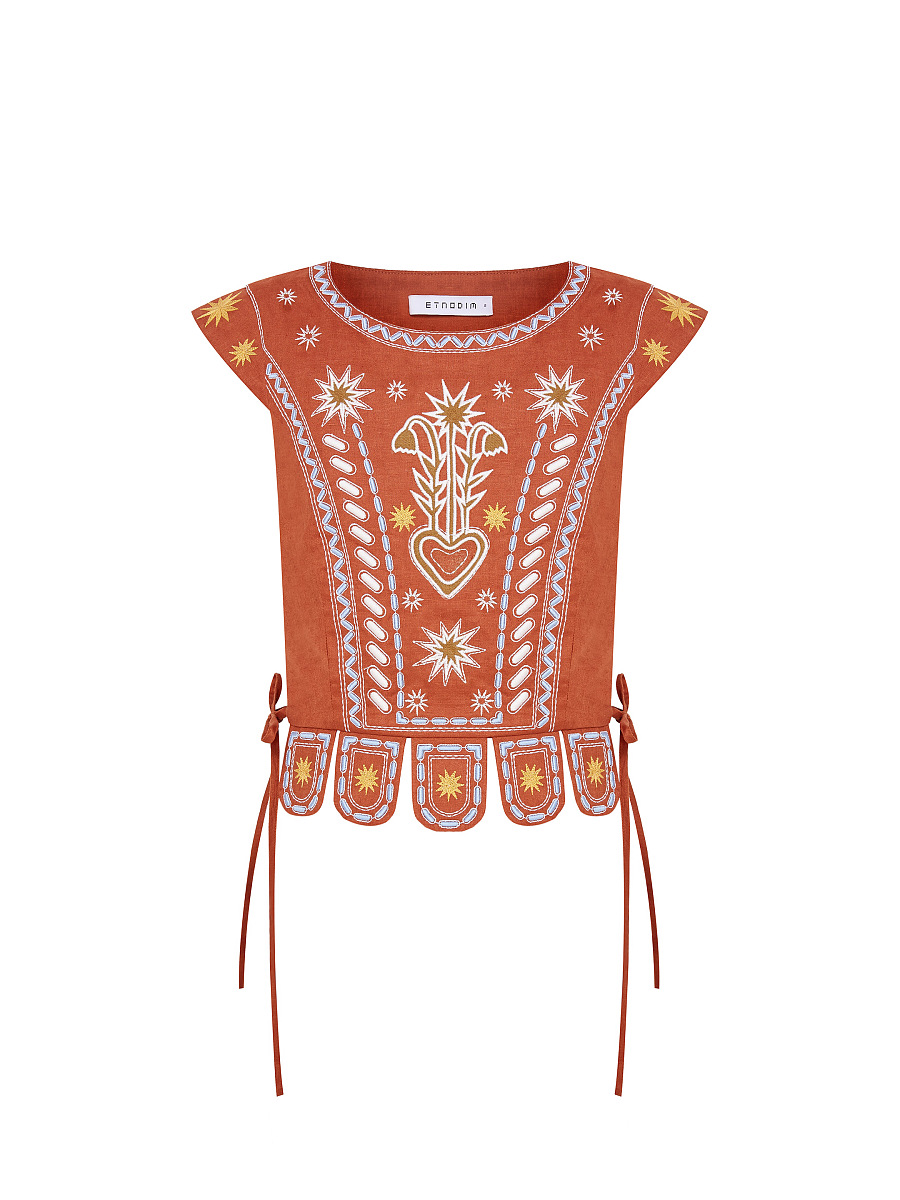 Linen embroidered vest with ties Yaryna vest buy in Kyiv, price