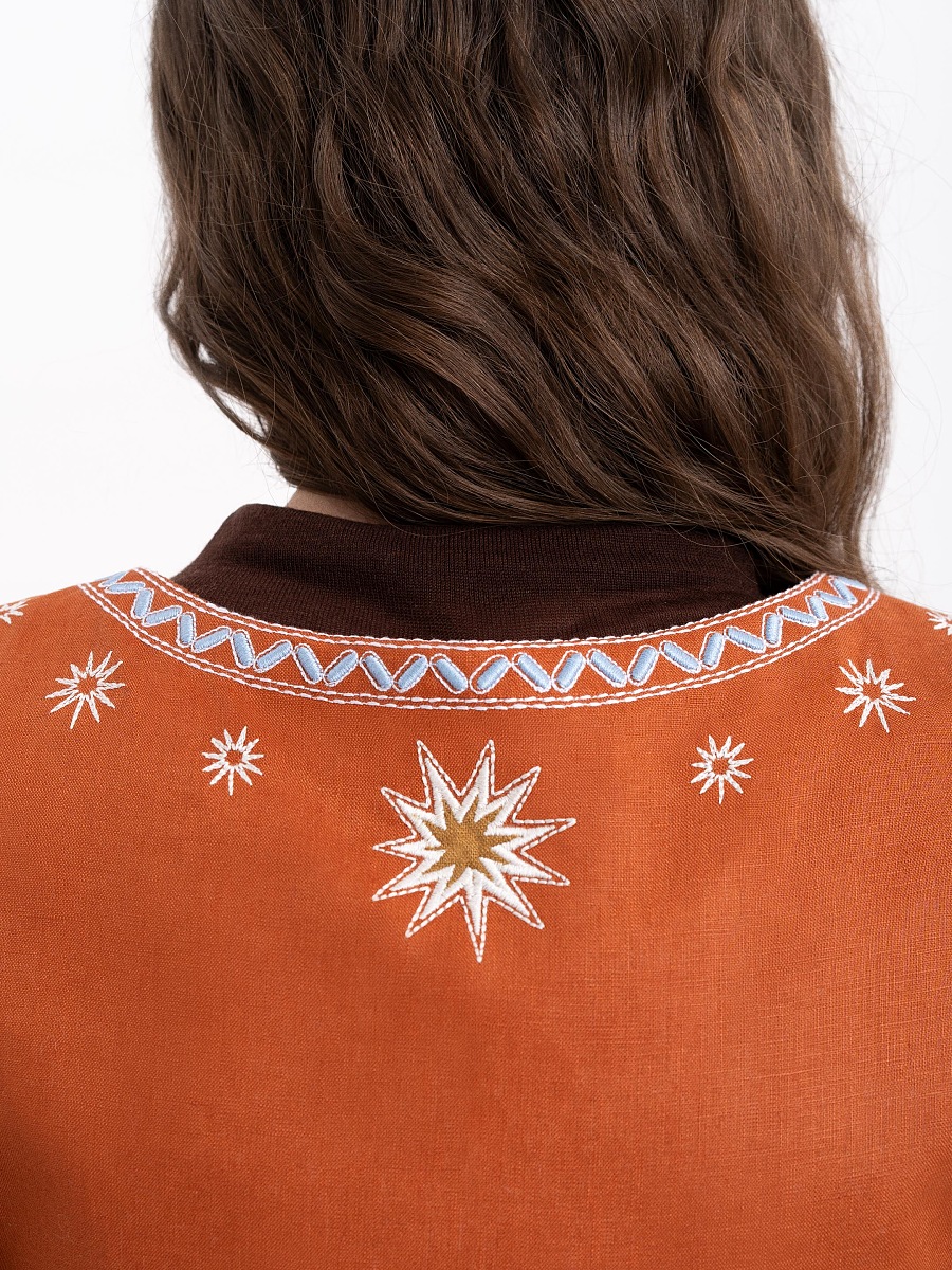 Terracotta linen embroidered vest "Adamant" [0]