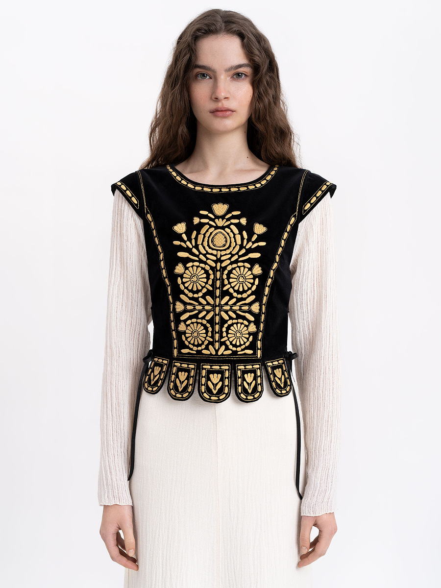 Linen embroidered vest with ties Yaryna vest buy in Kyiv, price