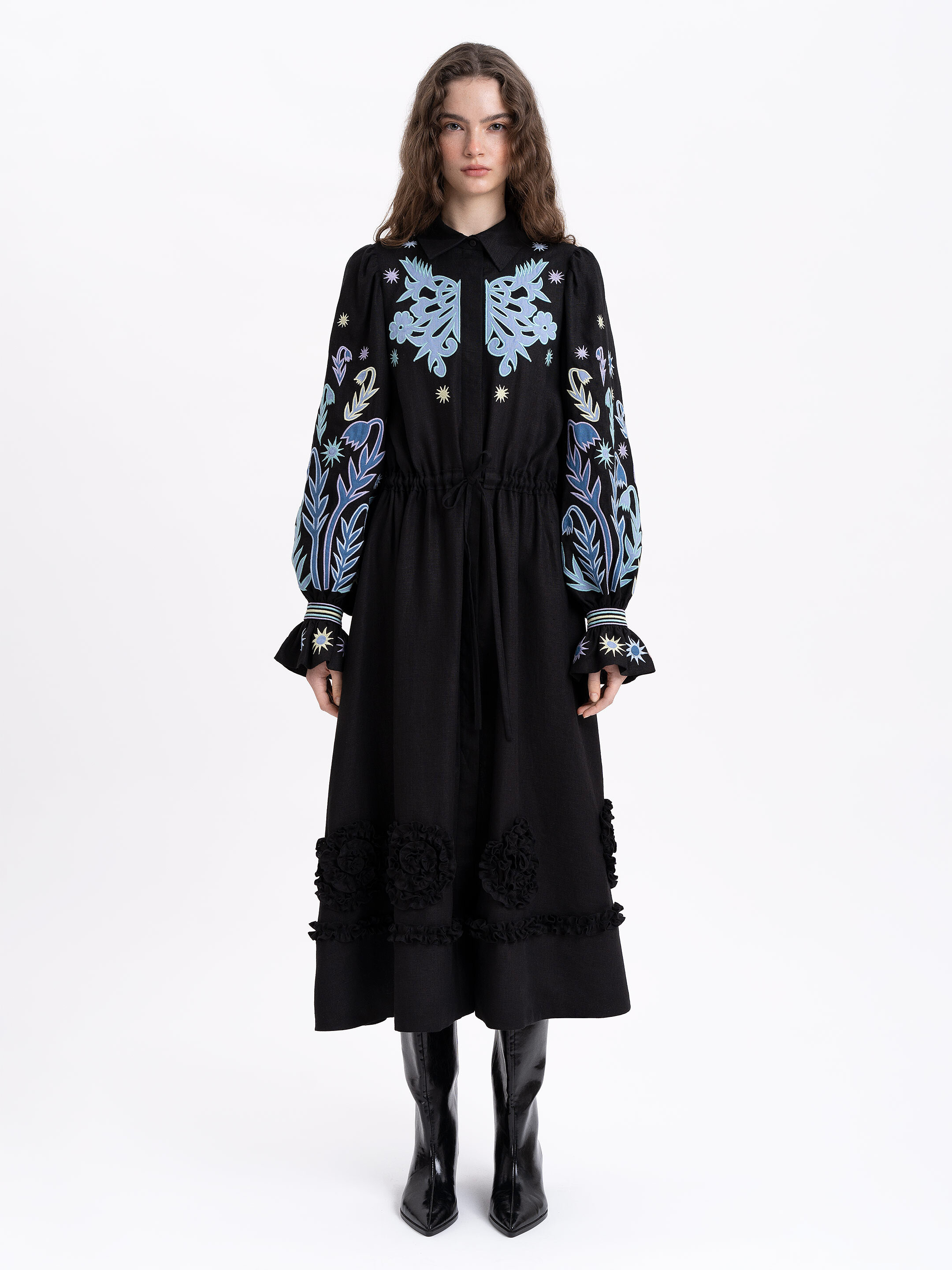 Long embroidered black dress "Pivnich" Buy
