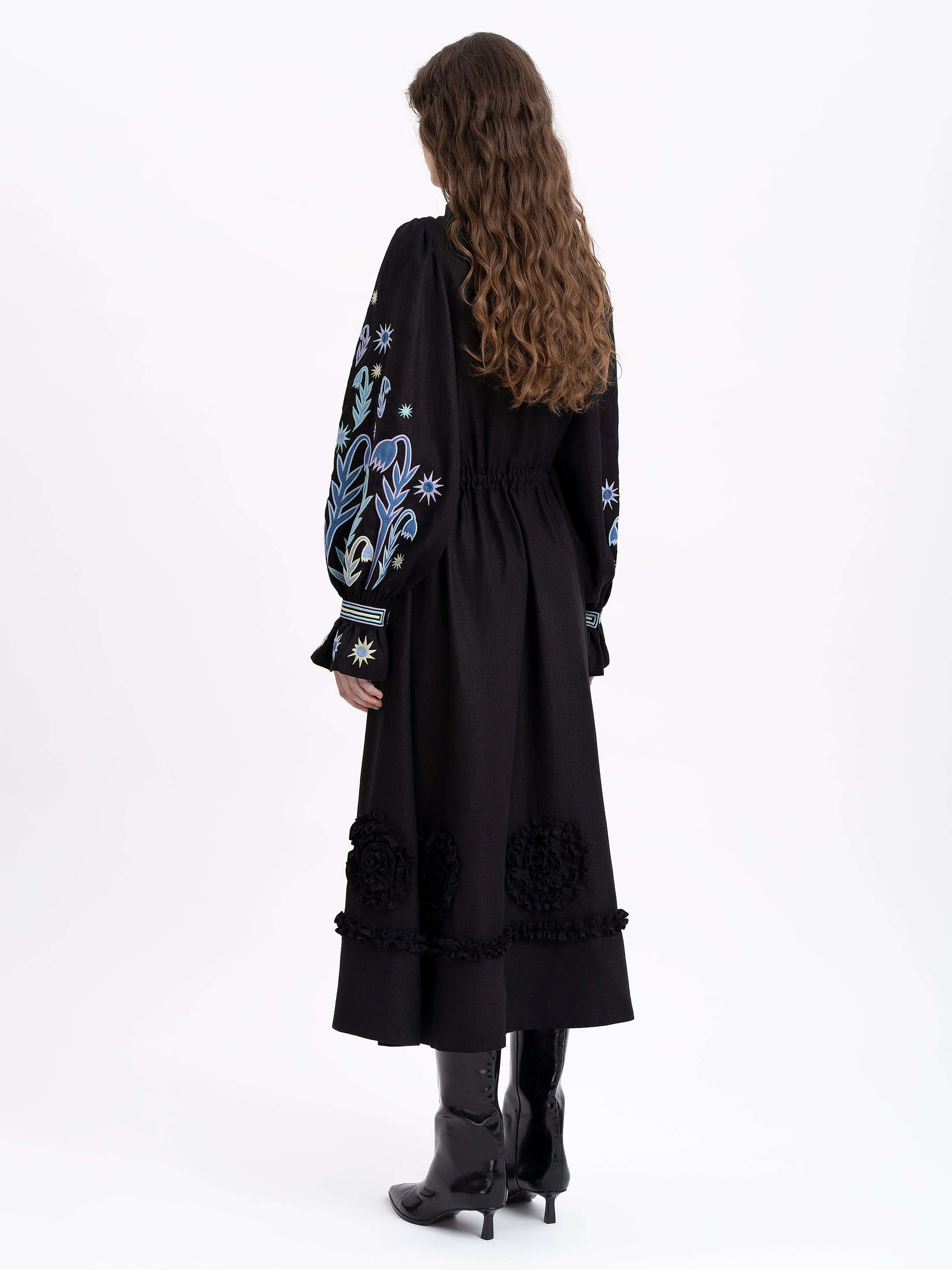 Long embroidered black dress "Pivnich" cheap