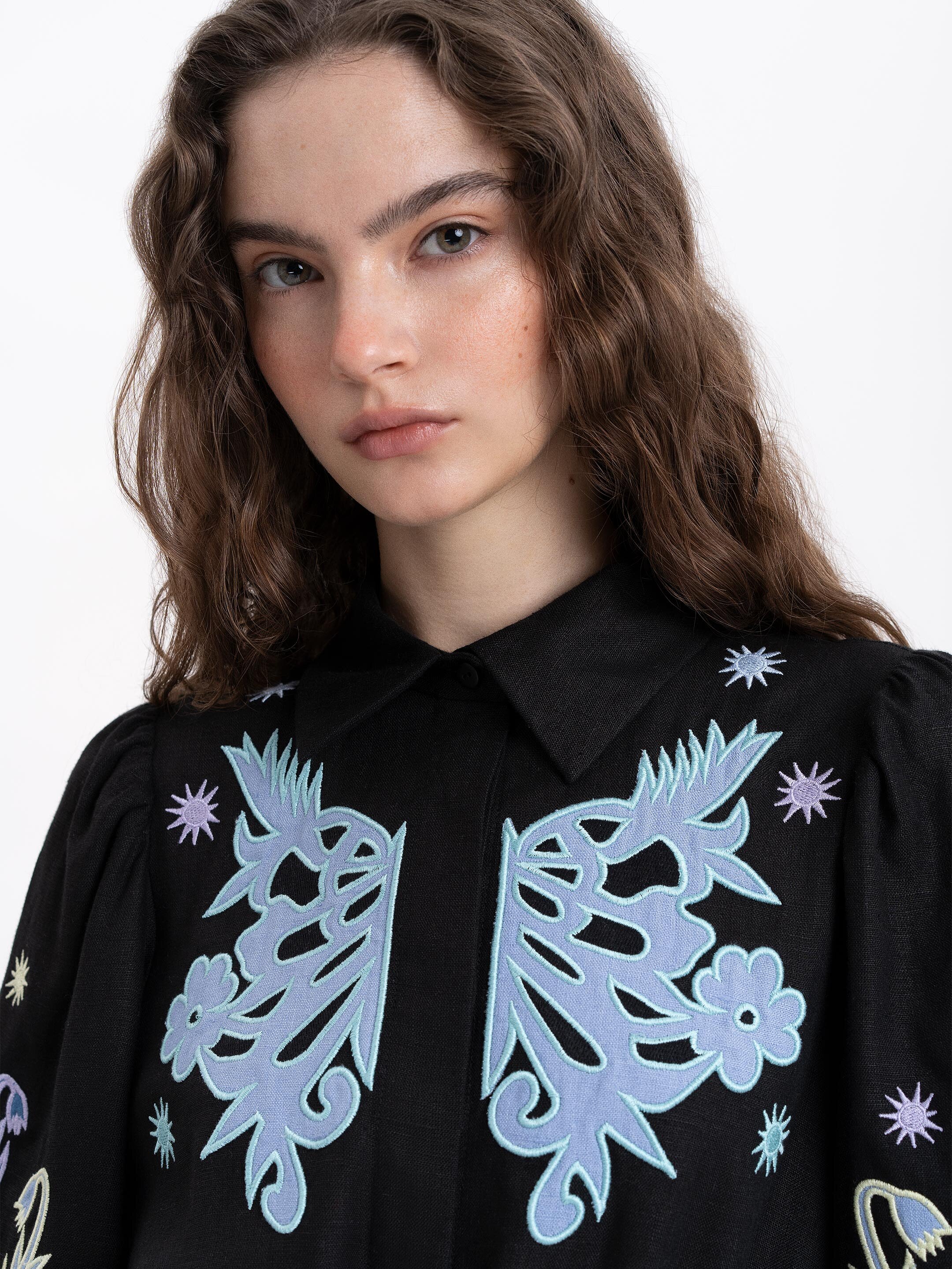 Long embroidered black dress "Pivnich" photo