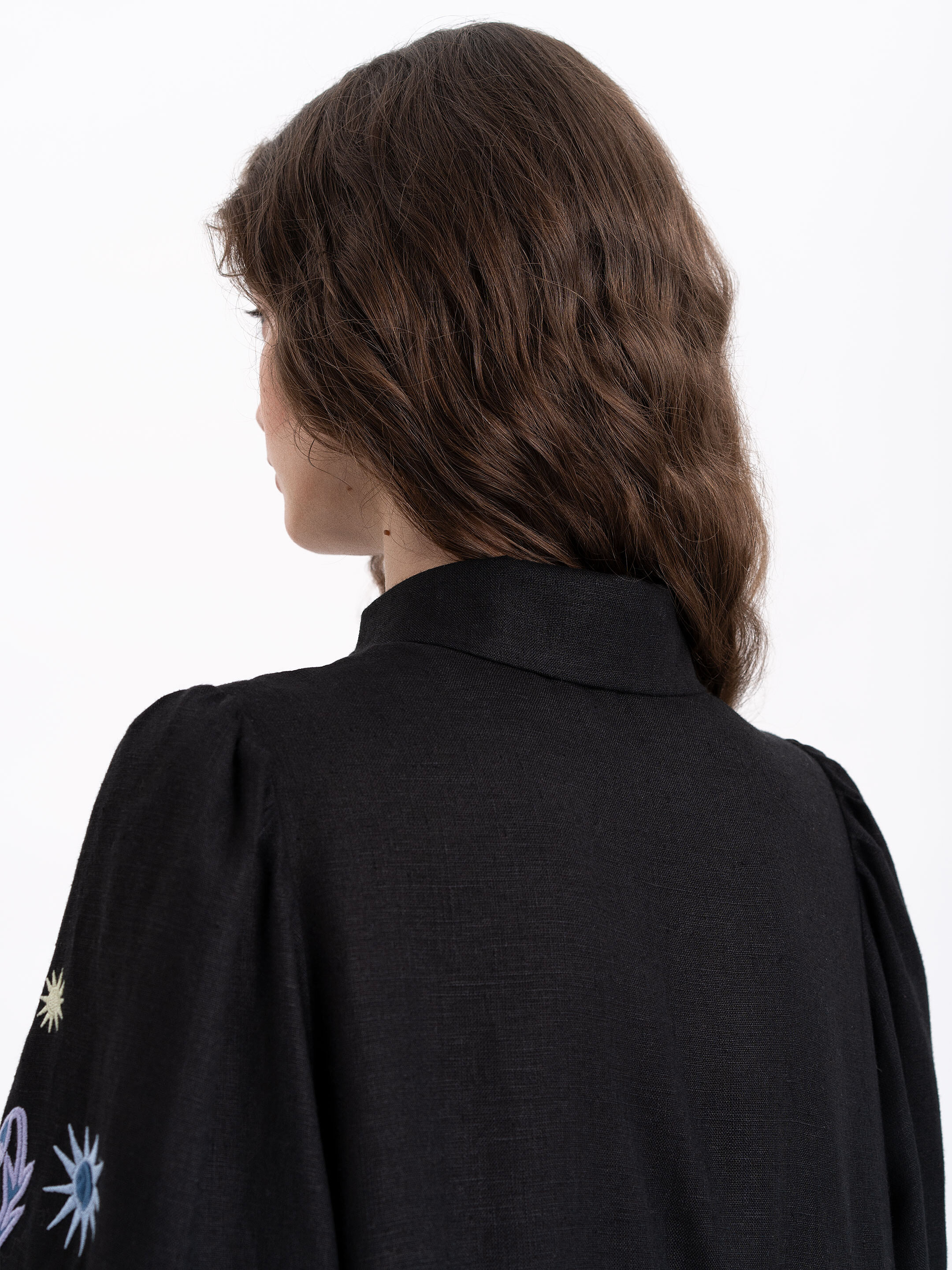 Long embroidered black dress "Pivnich" fitting