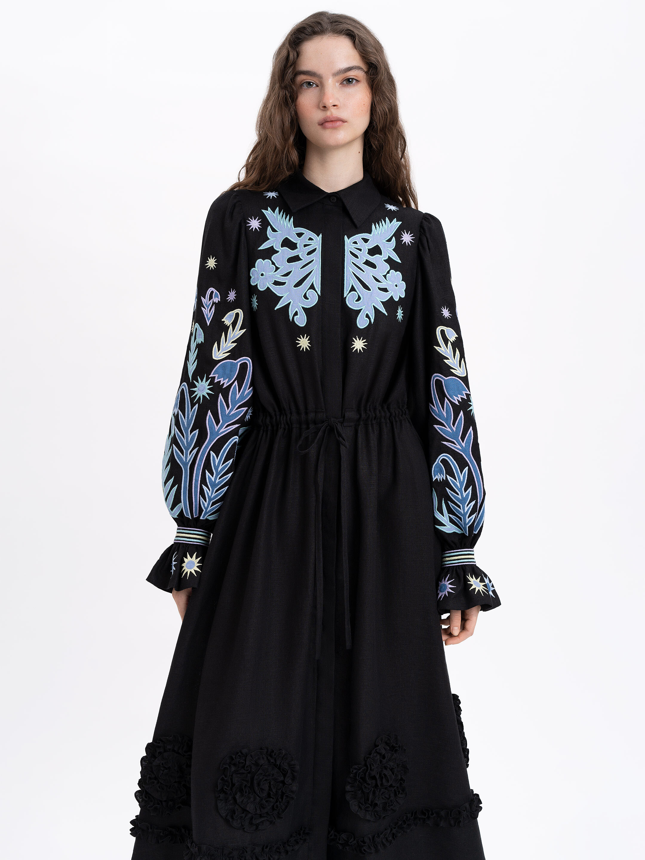 Long embroidered black dress "Pivnich" in Ukraine