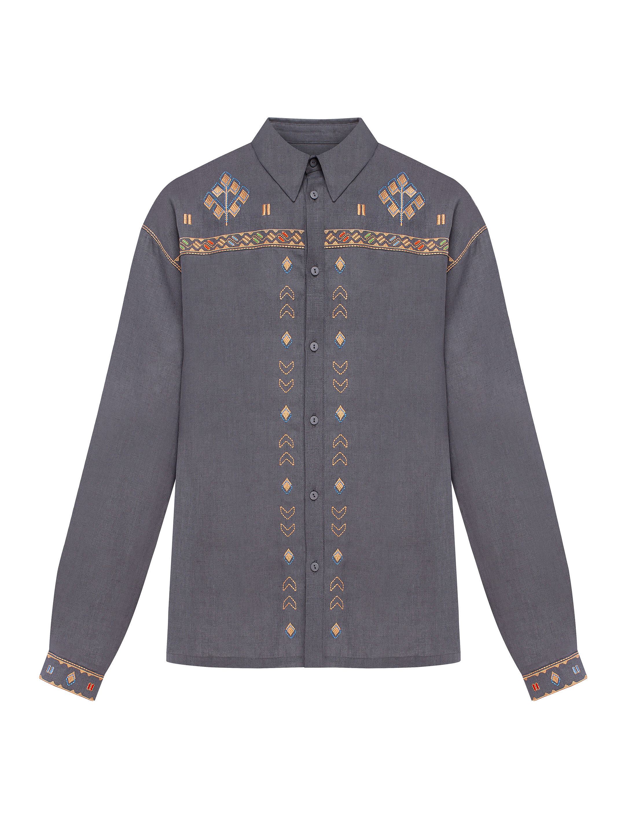 Men's embroidered shirt in gray color "Saenko" fitting