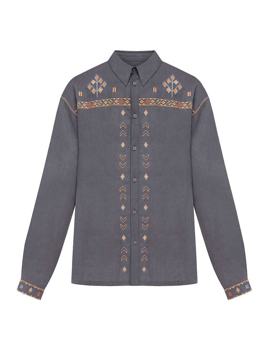 Men's embroidered shirt in gray color "Saenko" [0]