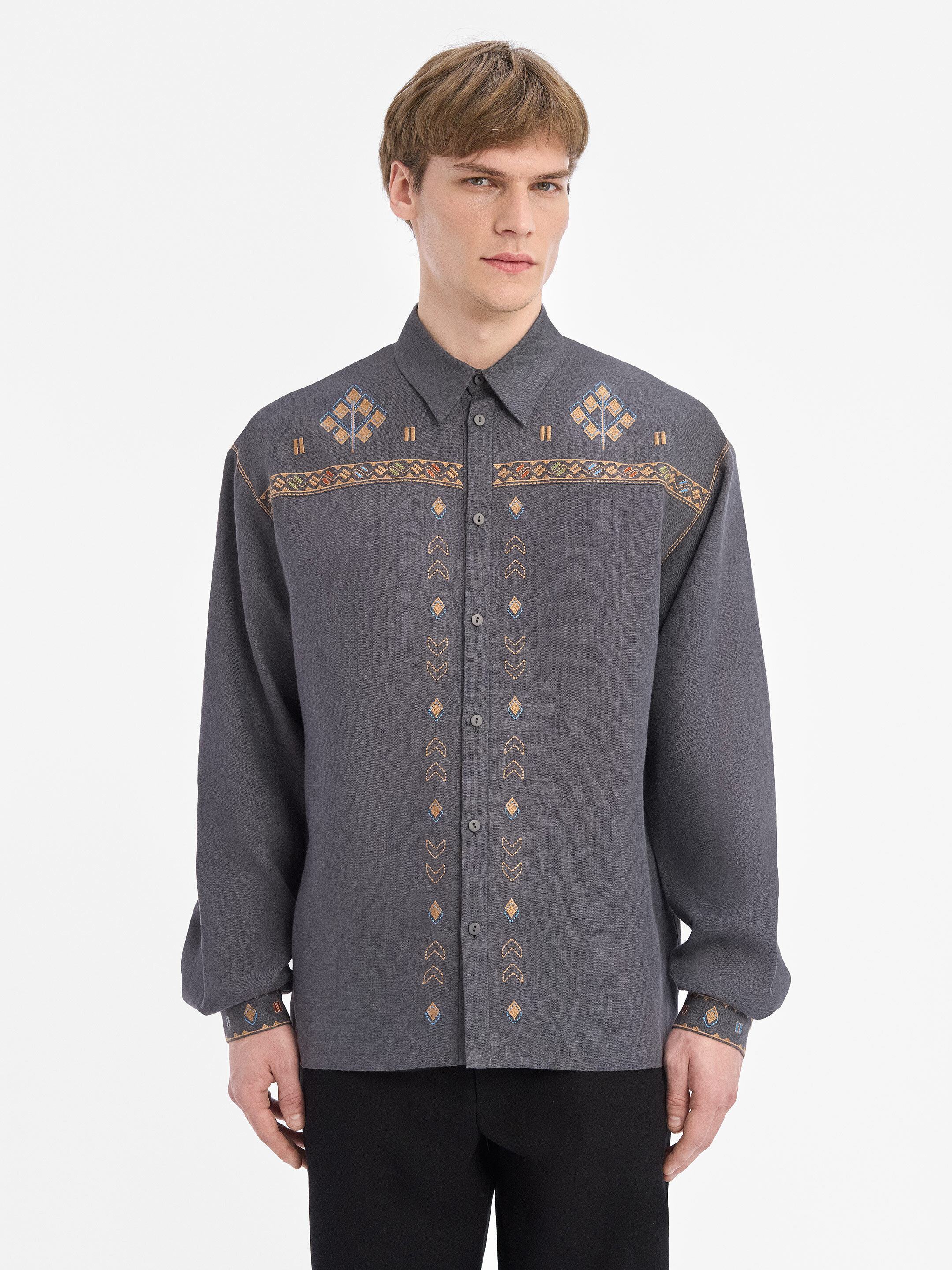 Men's embroidered shirt in gray color "Saenko" Buy