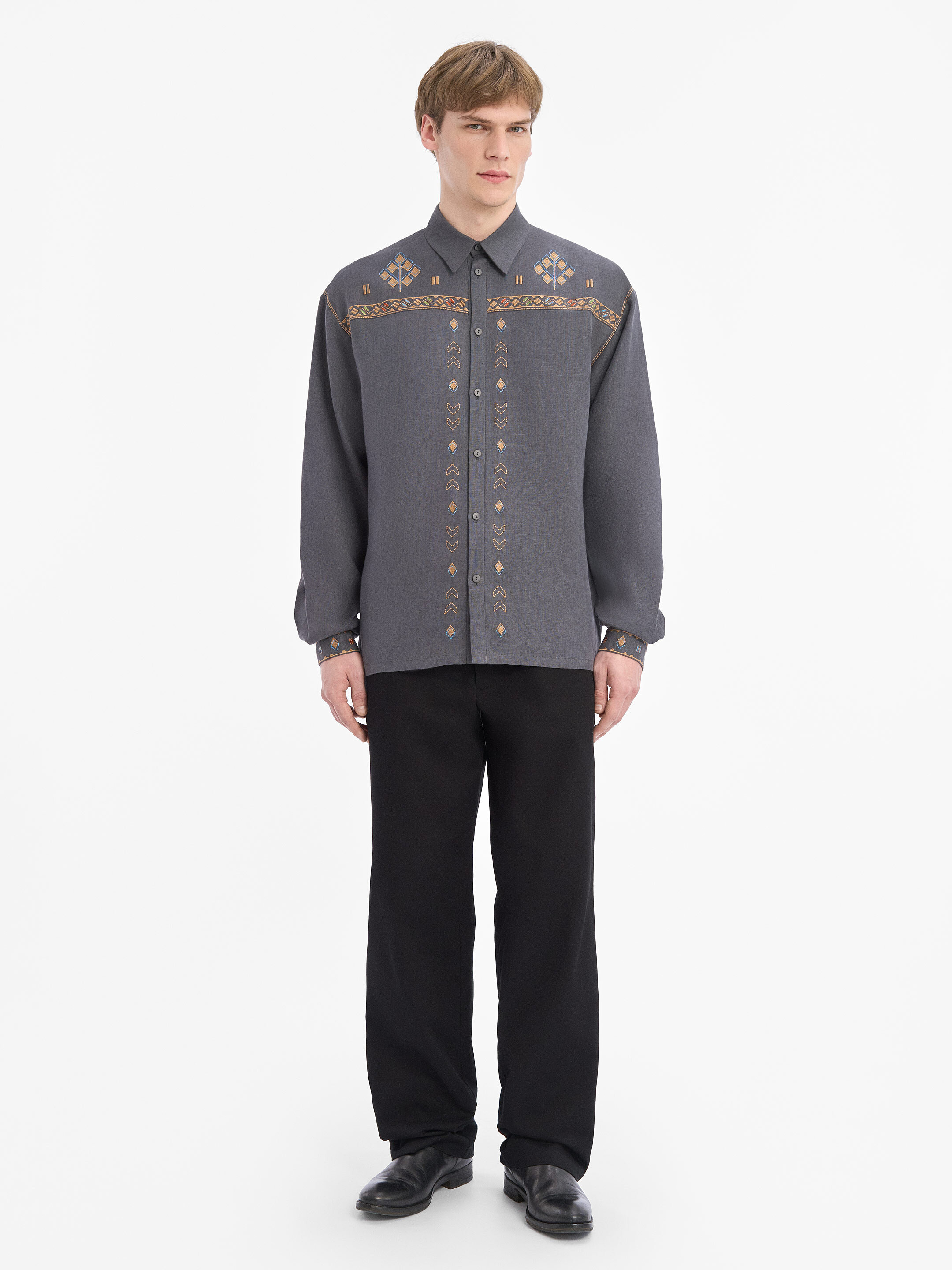 Men's embroidered shirt in gray color "Saenko" cheap