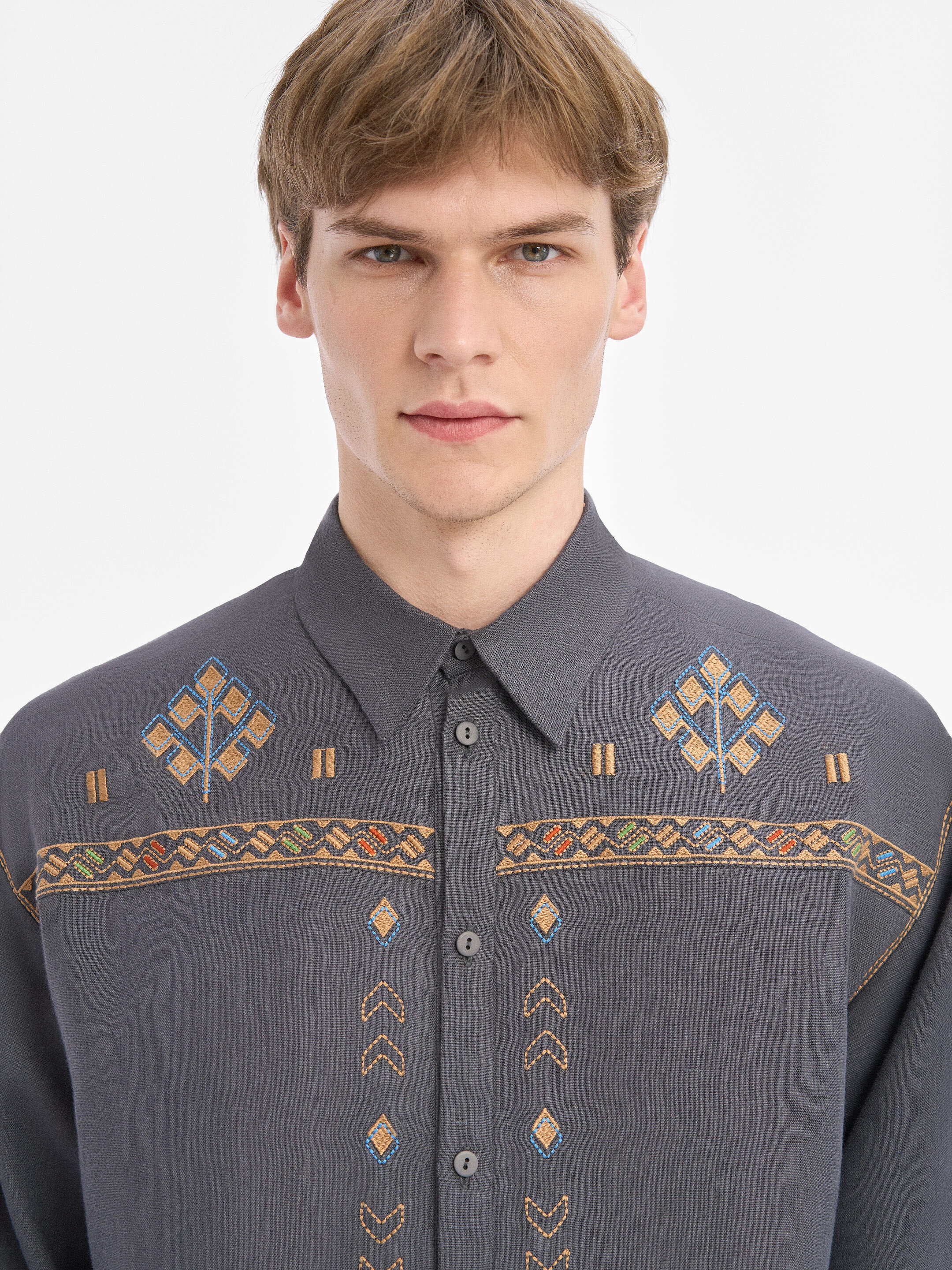 Men's embroidered shirt in gray color "Saenko" in Ukraine