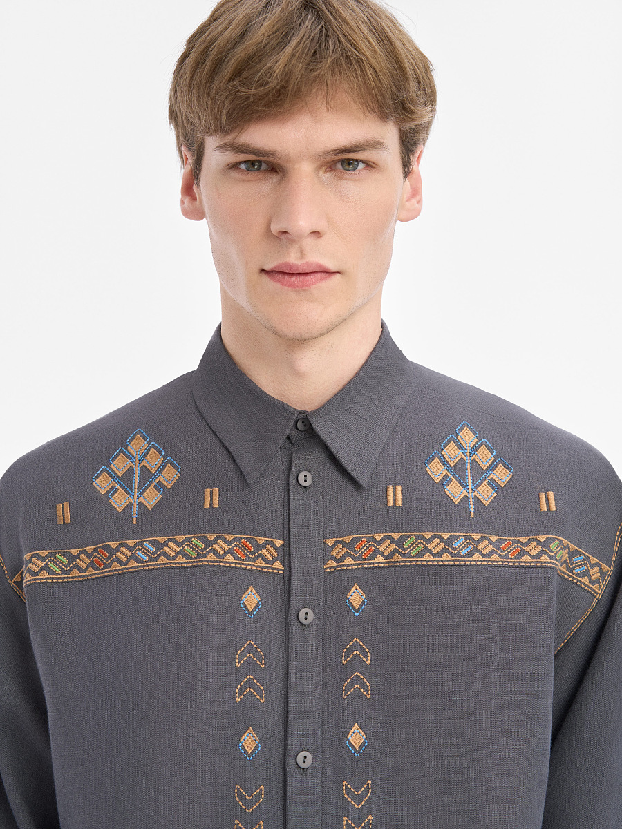 Men's embroidered shirt in gray color "Saenko" [0]
