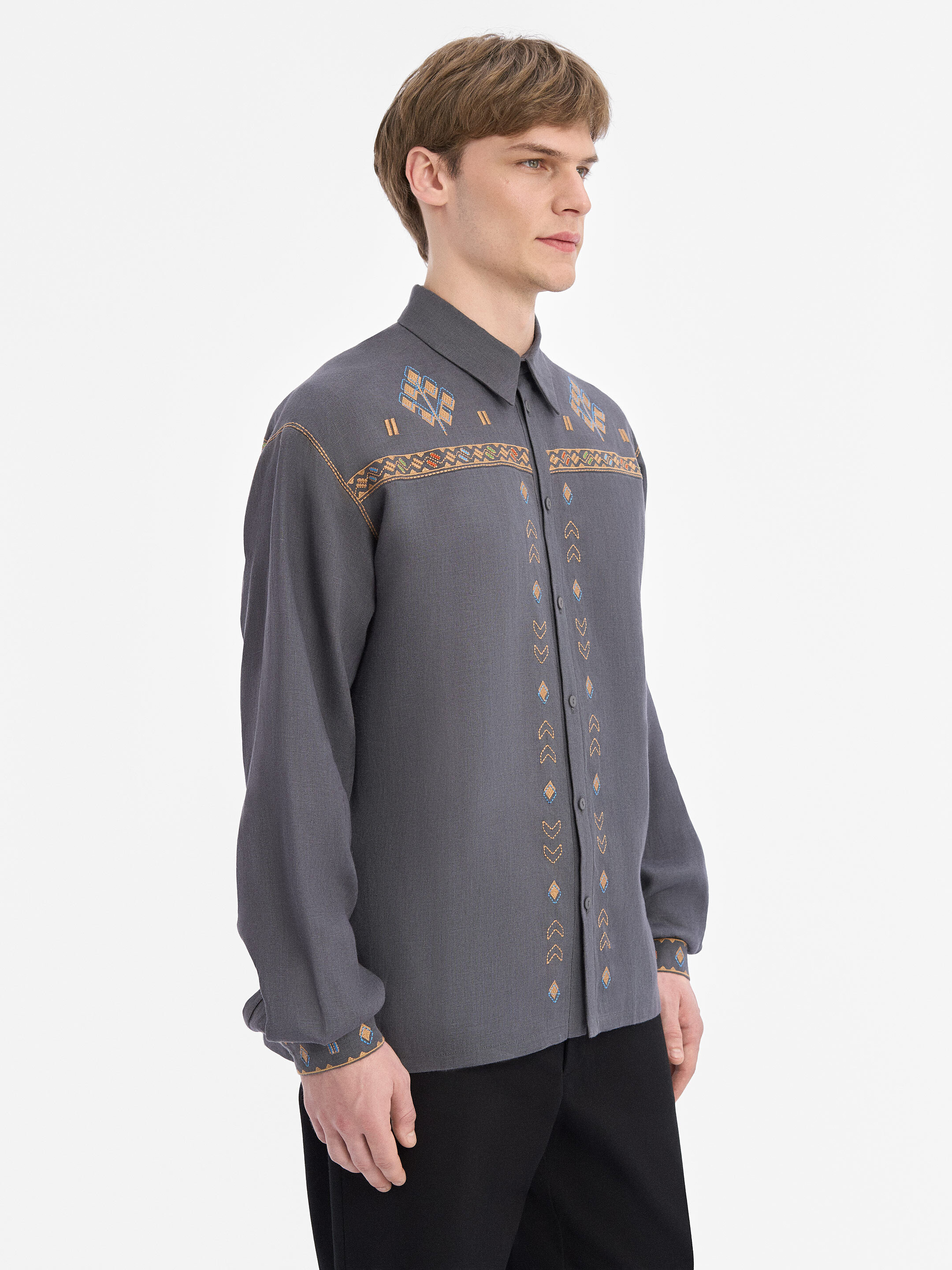 Men's embroidered shirt in gray color "Saenko" photo