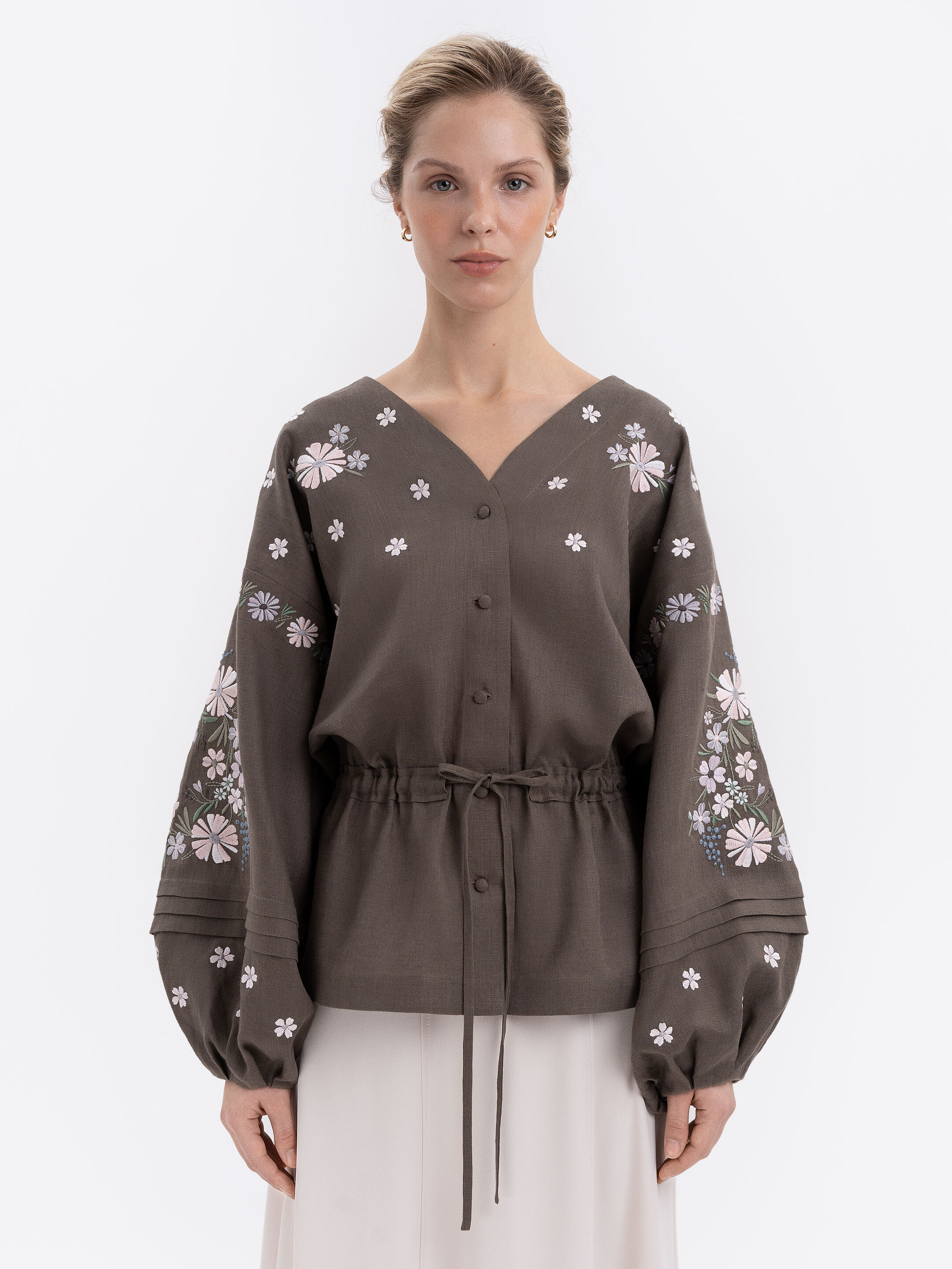 Linen Embroidered Blouse with Floral Pattern "Budzhak" dark Buy