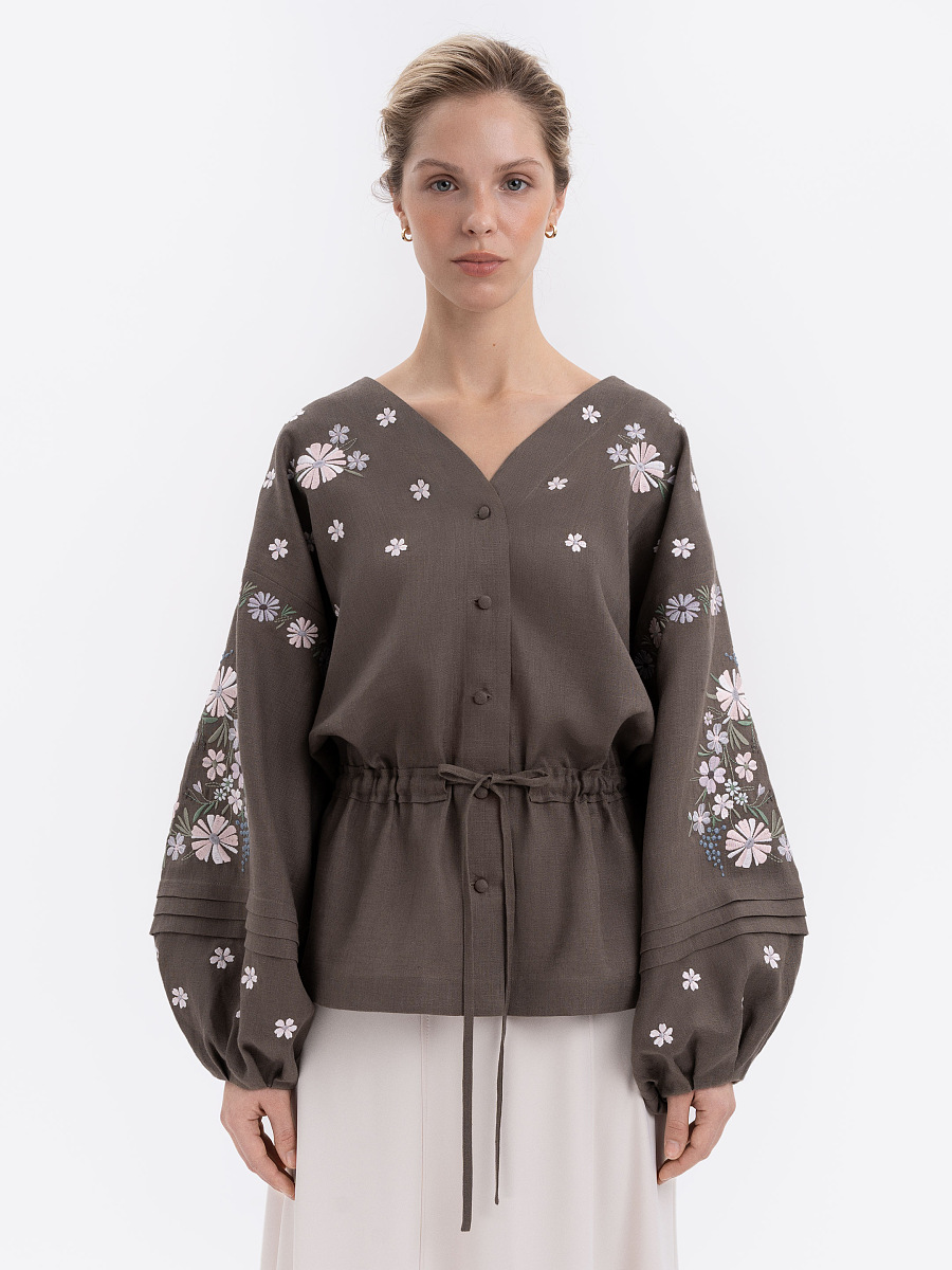 Linen Embroidered Blouse with Floral Pattern "Budzhak" dark [0]