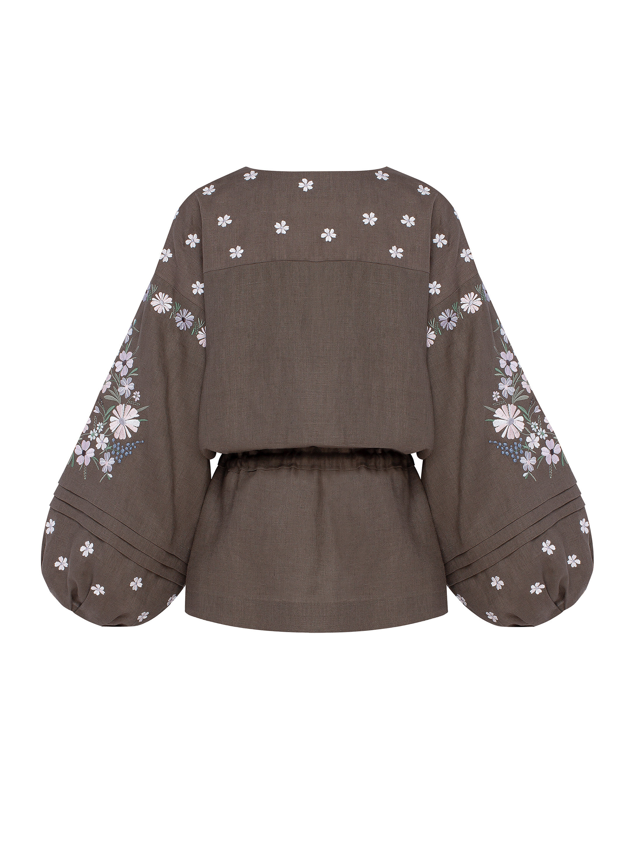 Linen Embroidered Blouse with Floral Pattern "Budzhak" dark fitting