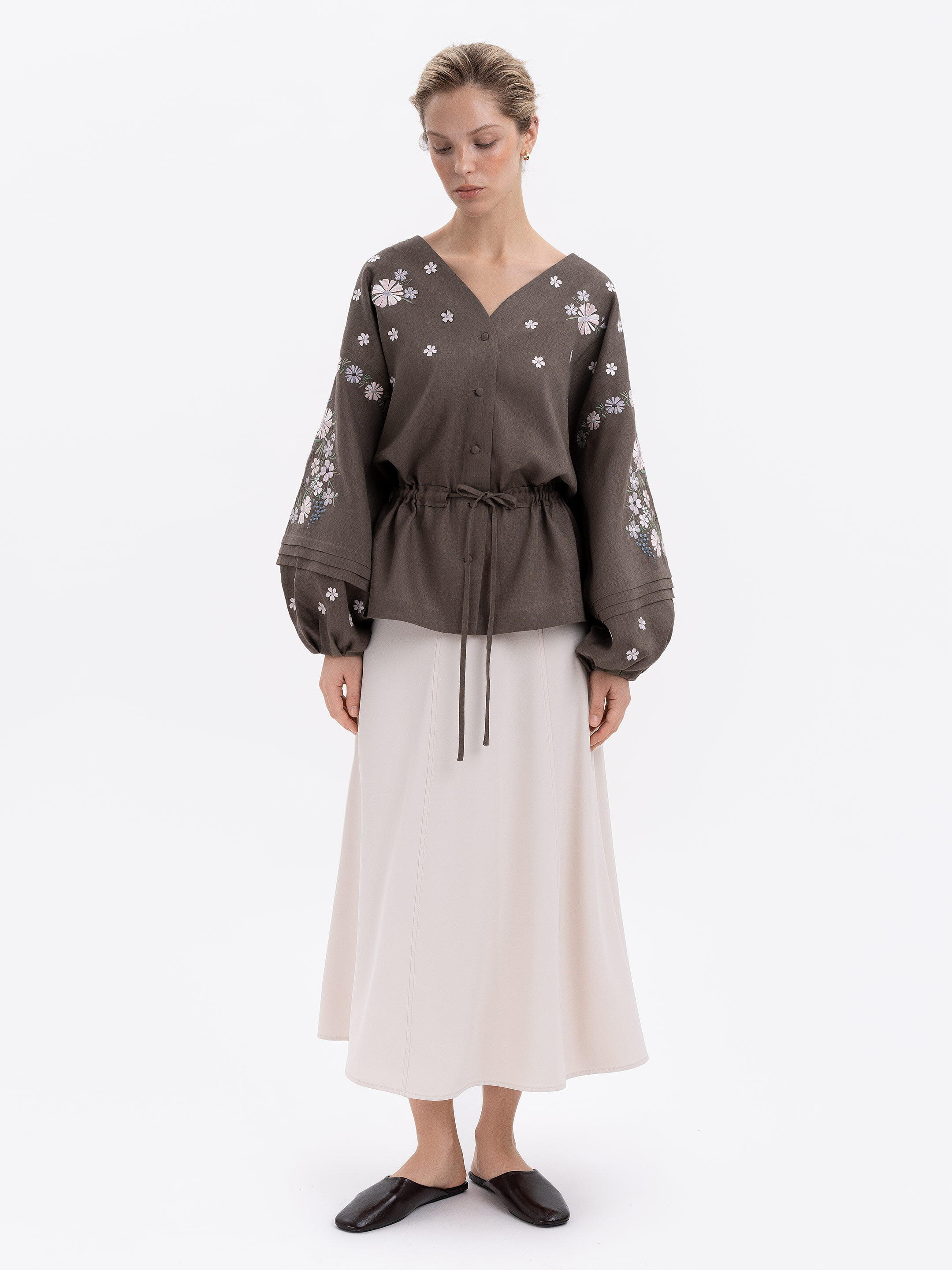 Linen Embroidered Blouse with Floral Pattern "Budzhak" dark cheap